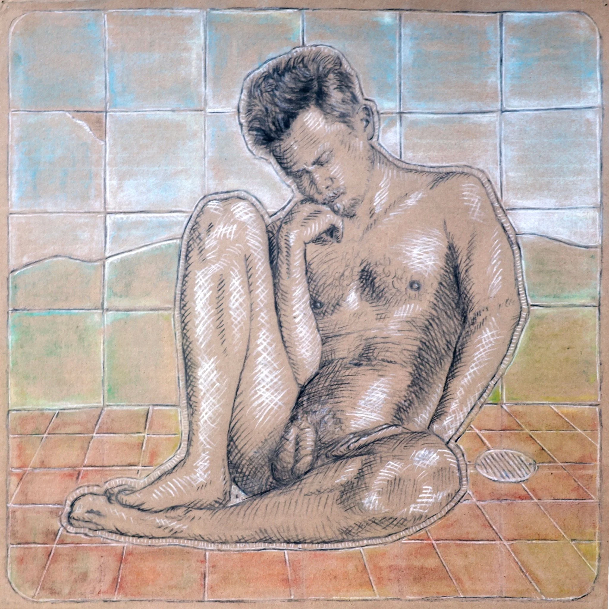 Untitled, 2025. Charcoal and pastel on kraft paper, 15 x 15 in.