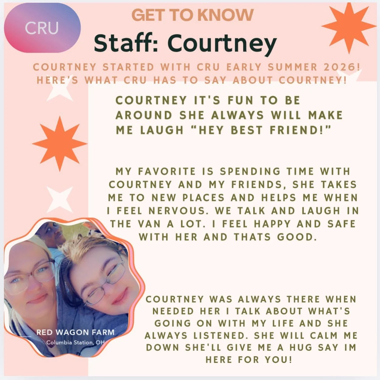 Get to know&hellip;COURTNEY! Courtney joined CRU early summer and has been a champion for her team, always jumping into help and always up for a laugh and some fun! Even if it means stopping a train for her CRU! 😂🧡