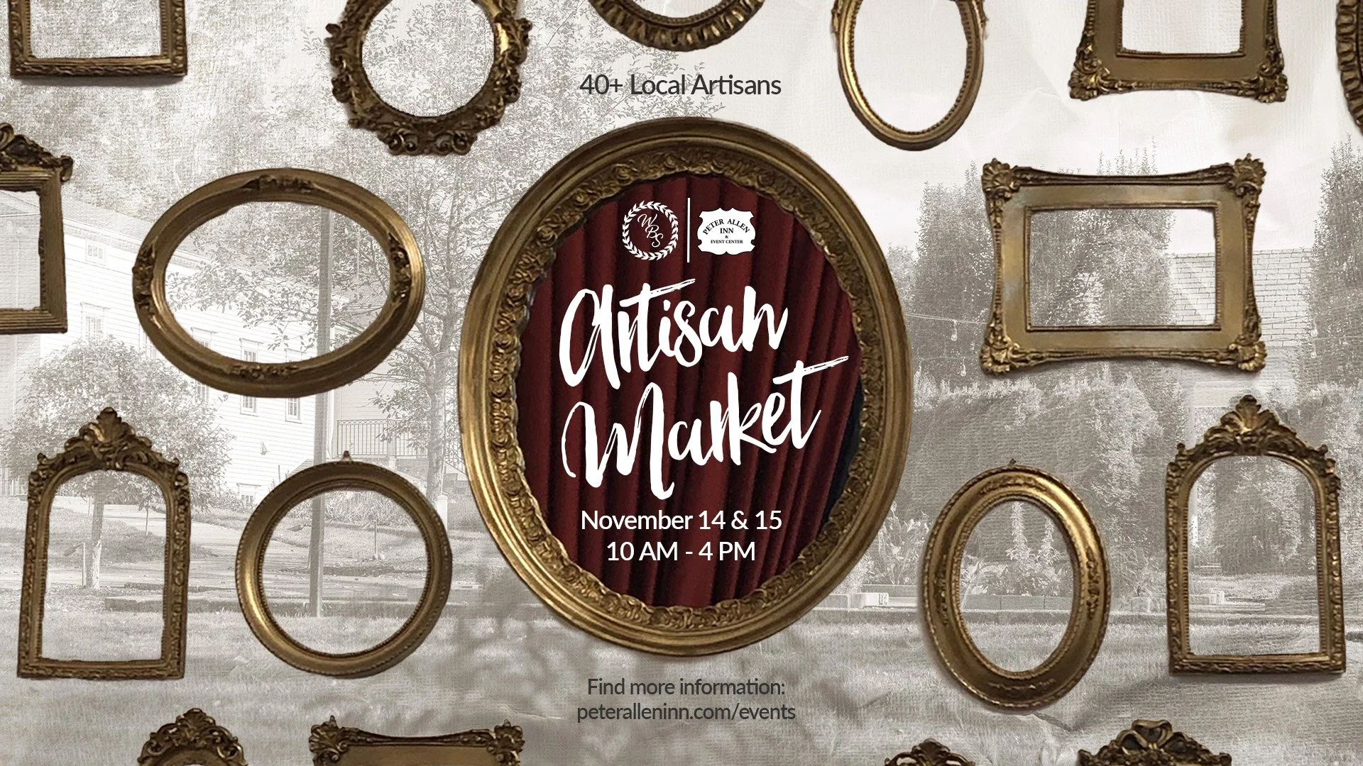 Artisan Market Thumbnail with Vintage Picture Frames and the Event Title with Info