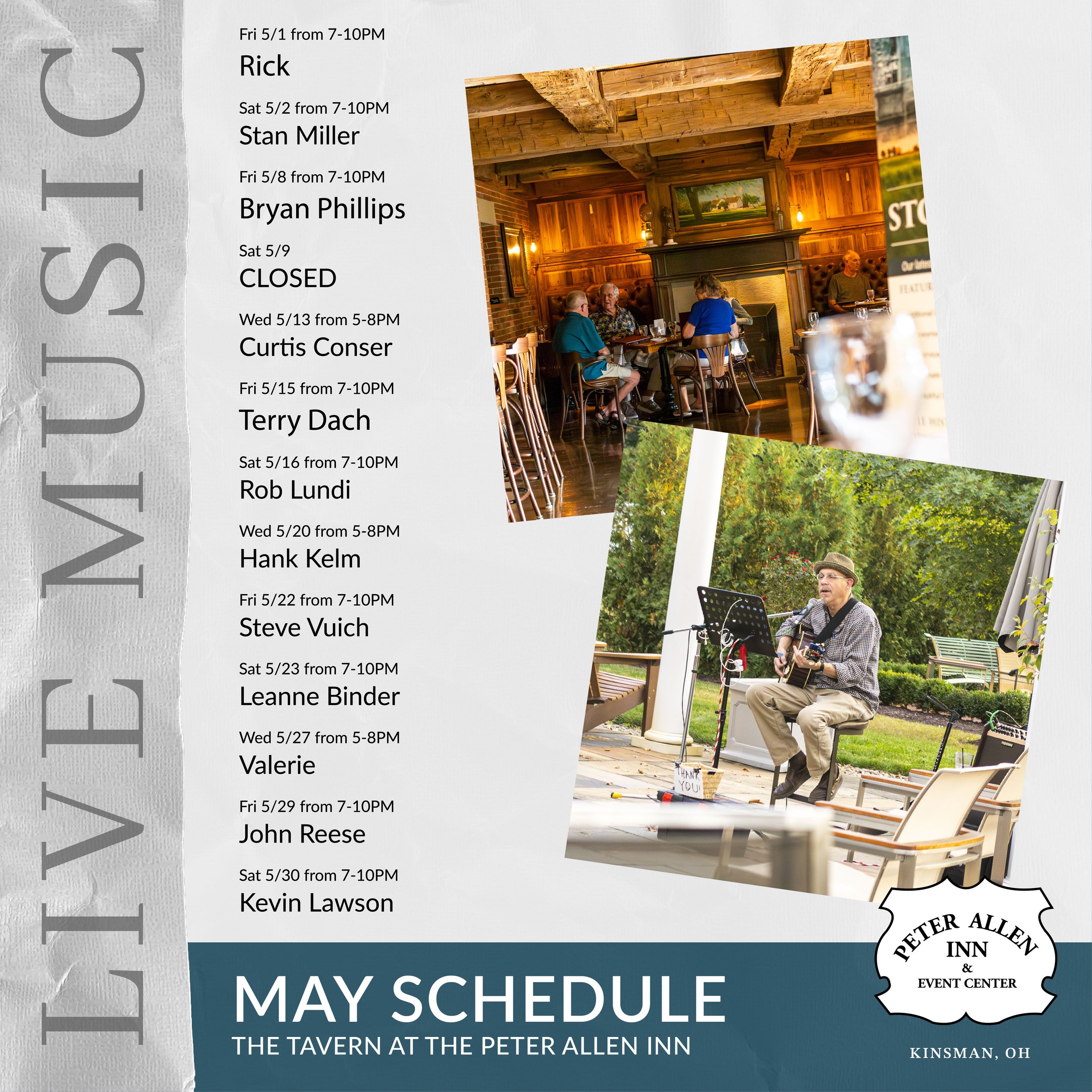 May Live Entertainment Thumbnail with Names, Dates and Times