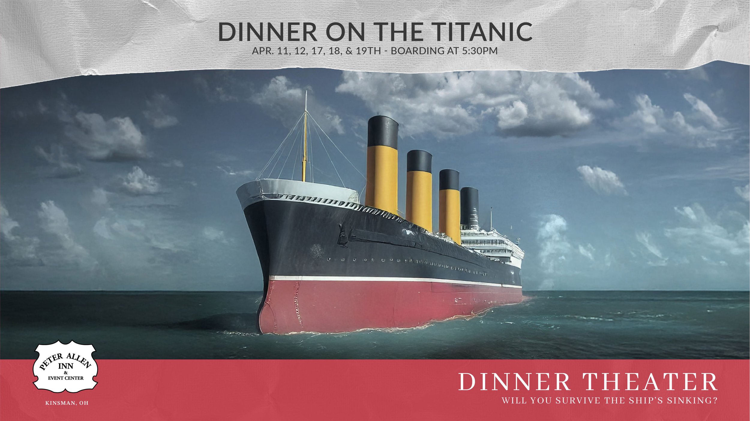Titanic Dinner Theater Thumbnail with Image of the Titanic on the Ocean