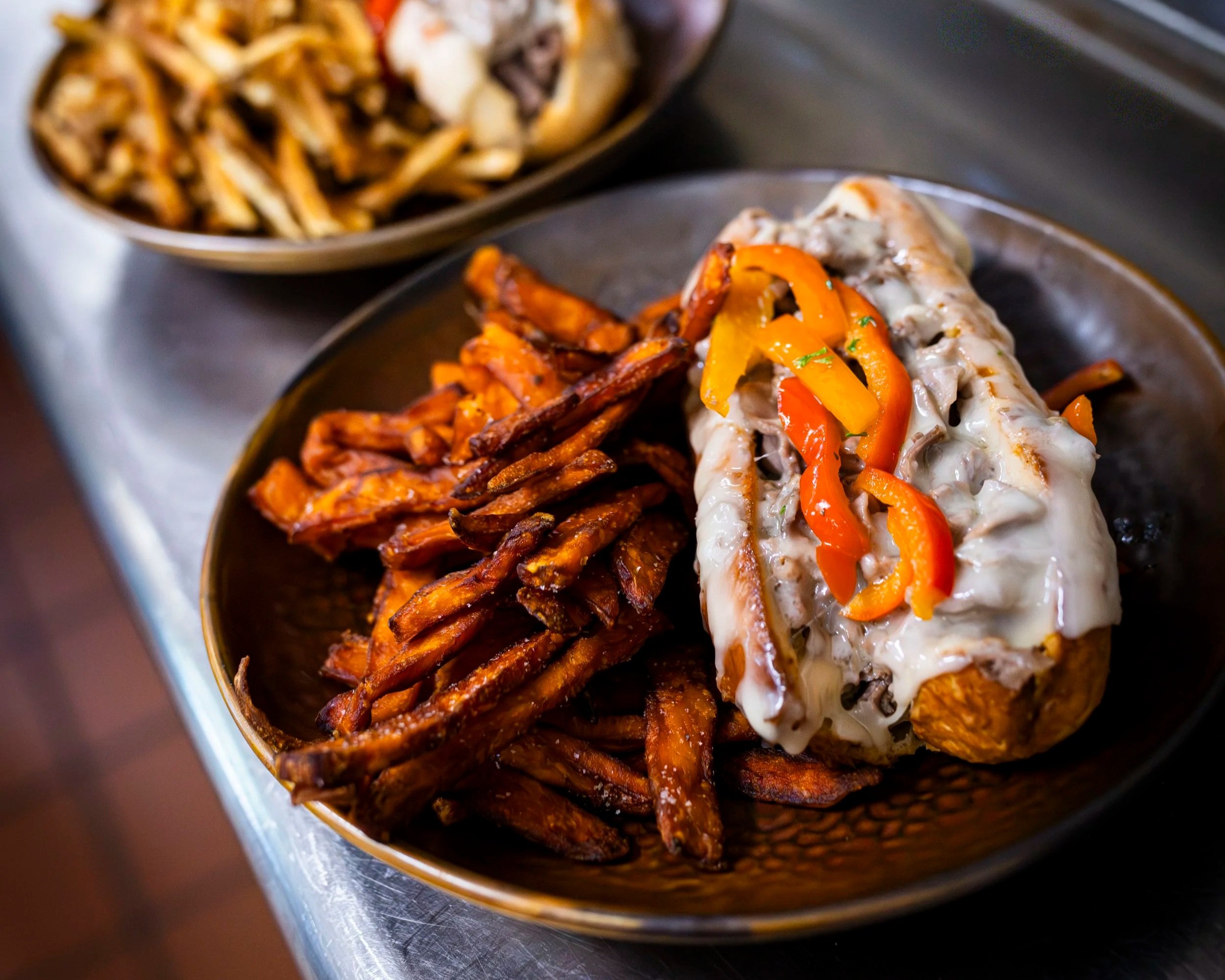 Chicago beef sandwich with thin sliced roast beef dipped in jus and topped with giardiniera at Peter Allen Inn