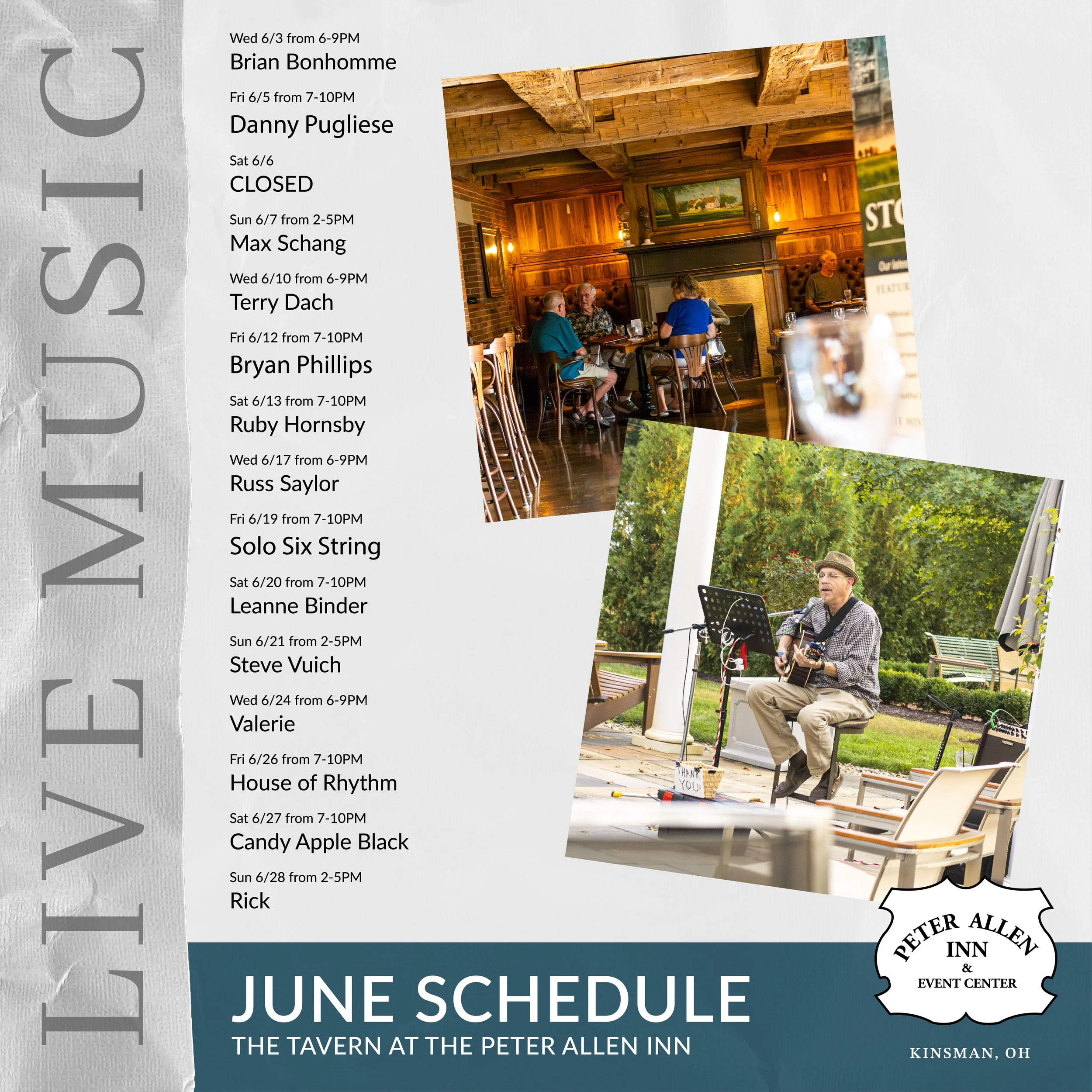June Live Entertainment Thumbnail with Names, Dates and Times