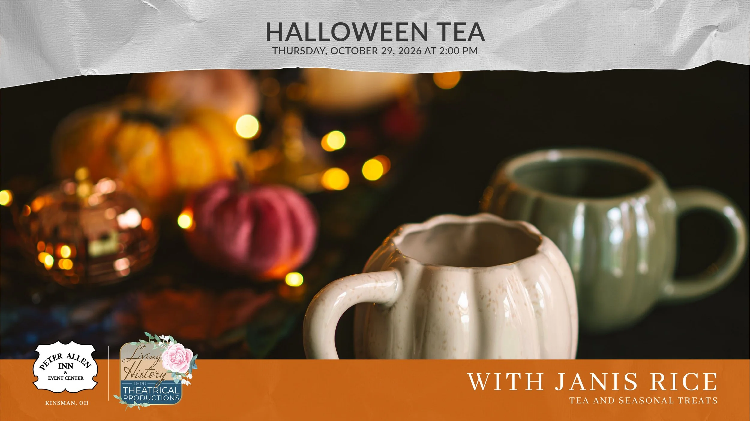 Halloween Tea Thumbnail with Pumpkins and Mugs Pictured