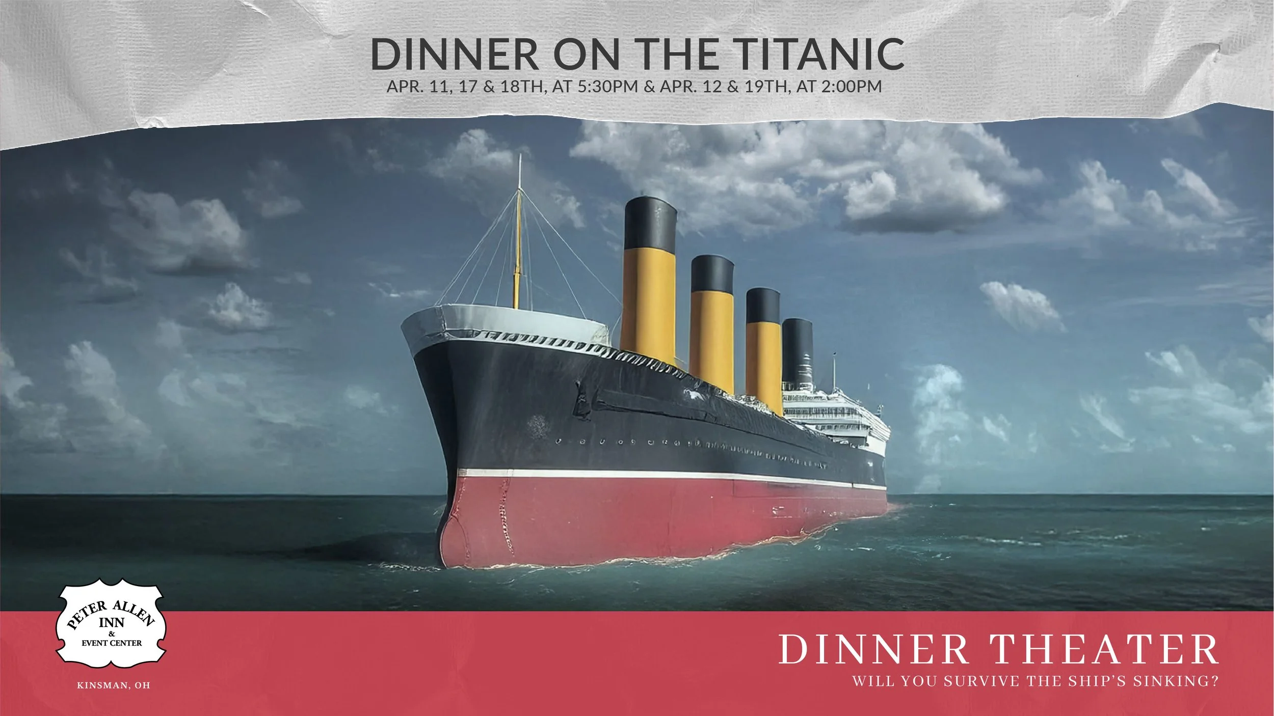 Titanic Dinner Theater Thumbnail with Image of the Titanic on the Ocean