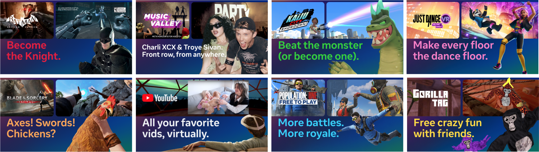 A collage of various video game, online content, and entertainment images with colorful text overlays promoting gaming, videos, and fun activities.