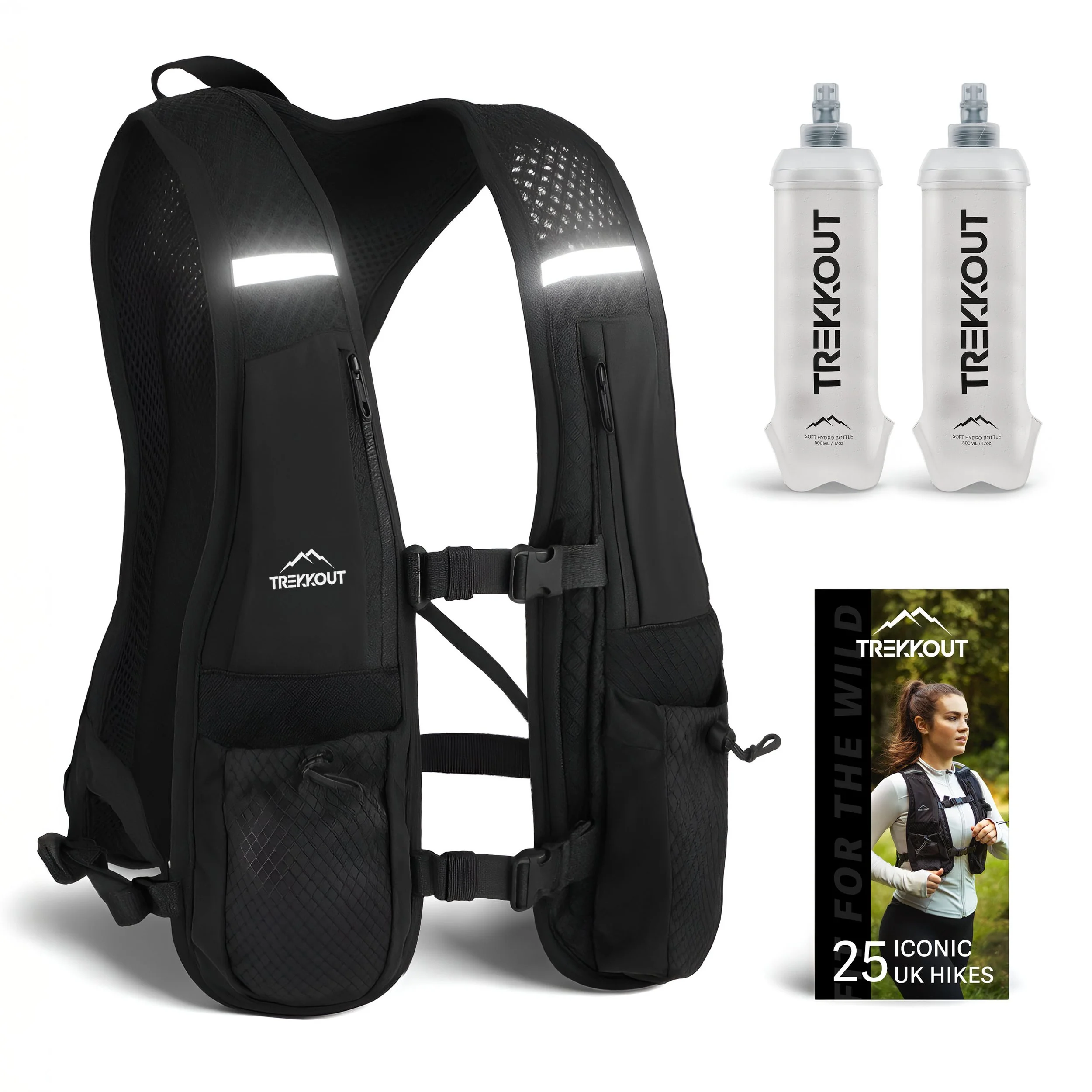 Hydration Running Vest & 2x Collapsible Water Bottles