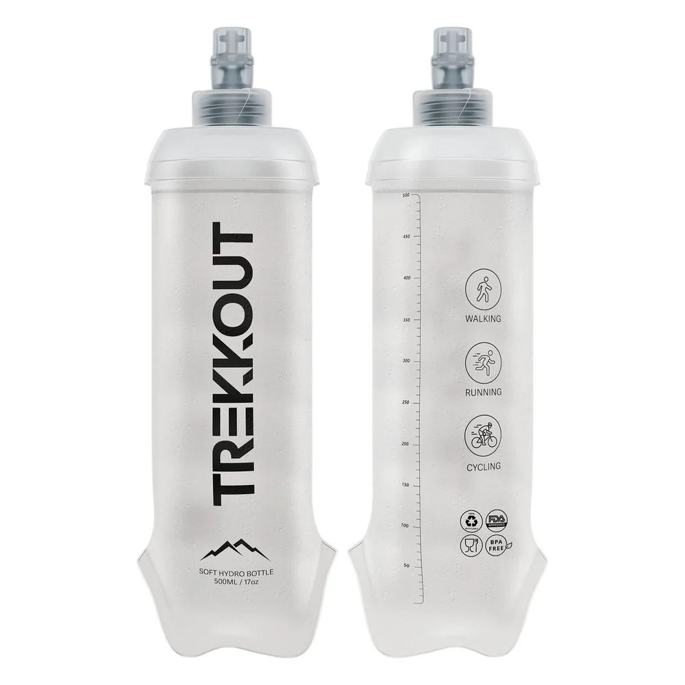 TREKKOUT Soft Flask Water Bottles – 2x 500ml, Ultra-Light BPA