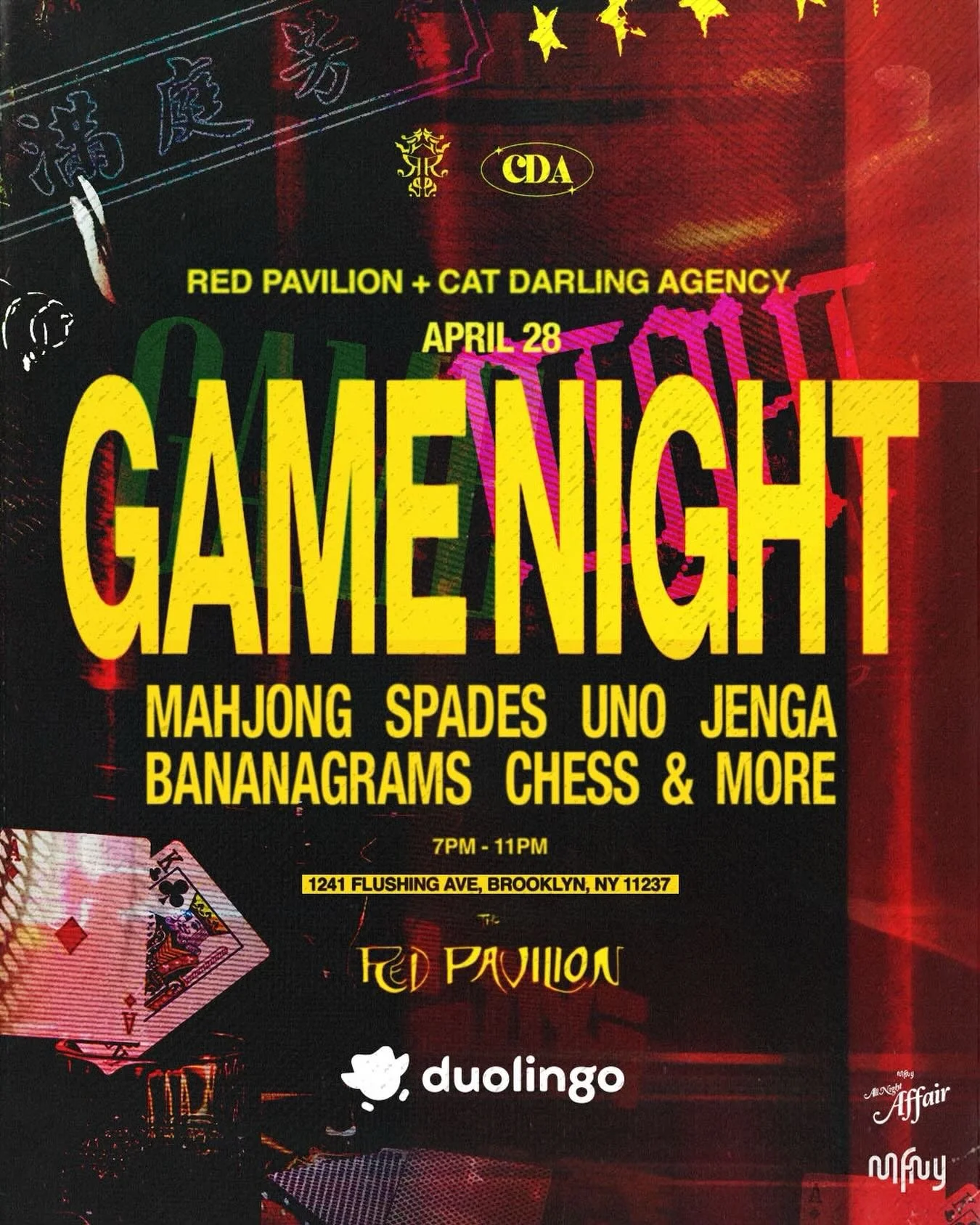 We&rsquo;re taking over @redpavilionbk for a night of Mahjong, Spades, Chess, and MORE, with a surprise pop out from&hellip;@duolingo! 

Let&rsquo;s end April with a little competition 😉 

Sounds by: @soggymilktoast 

LINK IN BIO FOR RSVP!