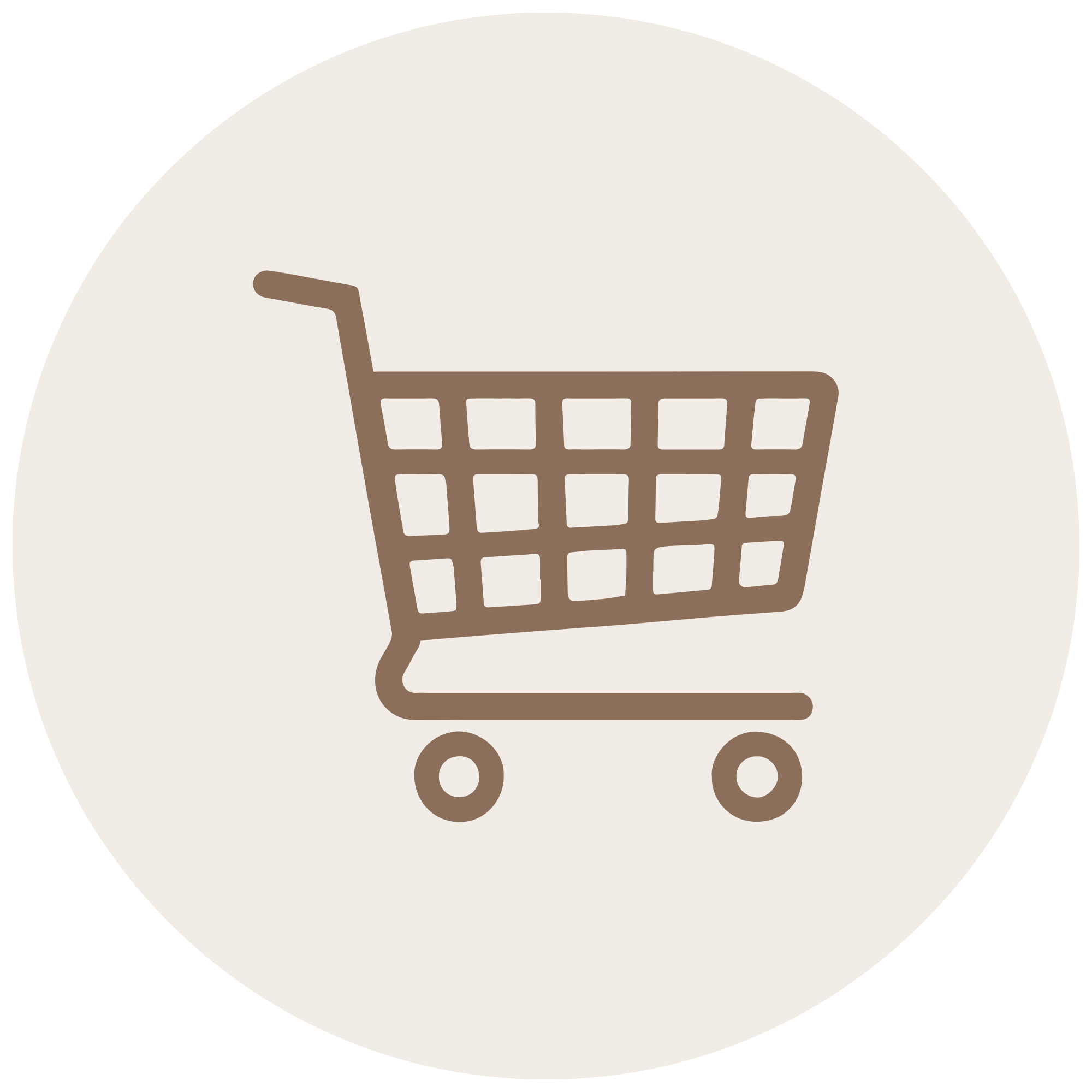 Flat illustration of a shopping cart on a beige background.