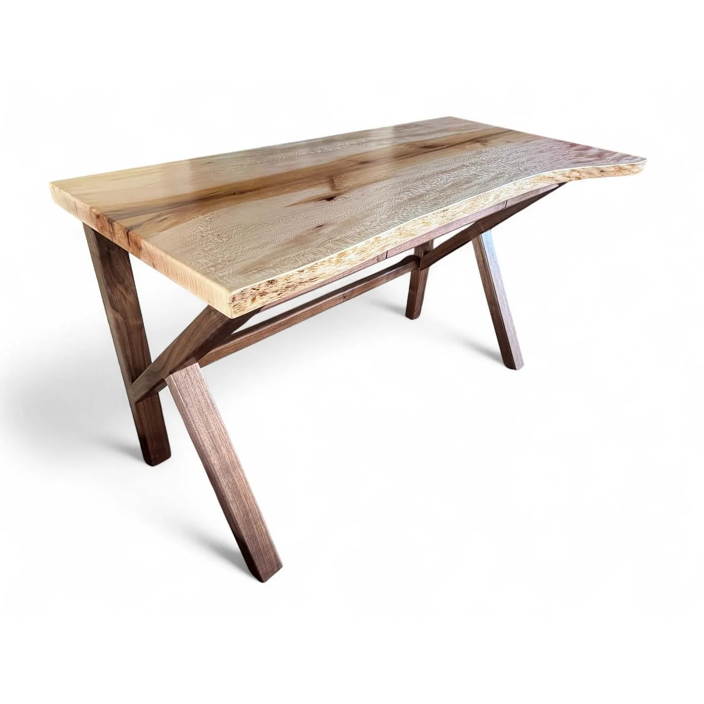 New desk design! Live edge sycamore top on walnut base.