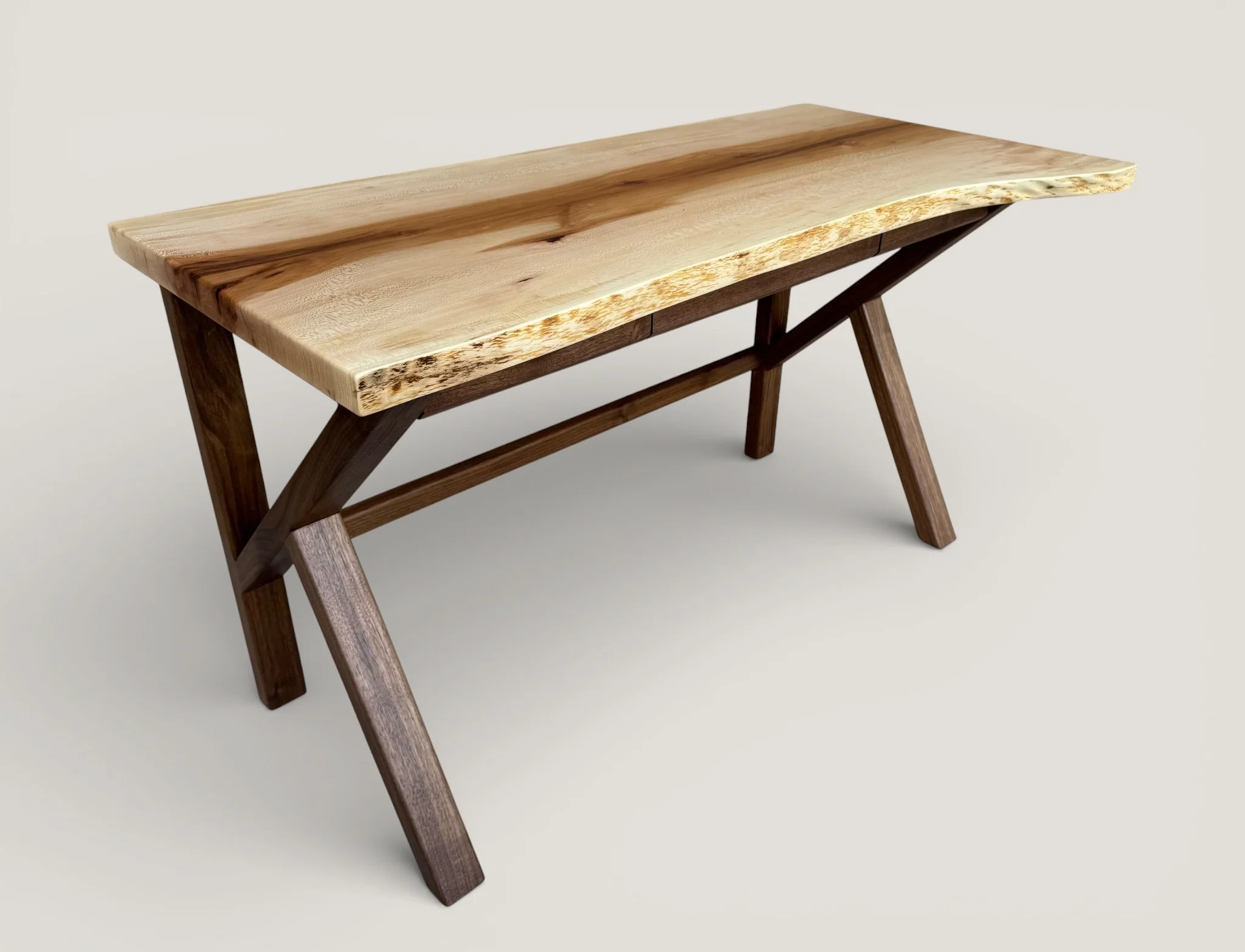 LIVE EDGE SYCAMORE TOP ON WALNUT BASE WITH WALNUT DRAWERS 