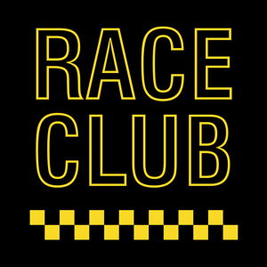 Black background with yellow text reading 'RACE CLUB' and a yellow checkered stripe below.