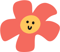 A cute cartoon flower with five pink petals and a smiling yellow center.