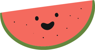 Cartoon slice of watermelon with a smiling face and green rind