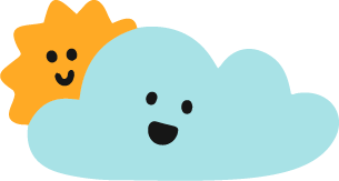 Cartoon smiling sun and cloud with happy faces