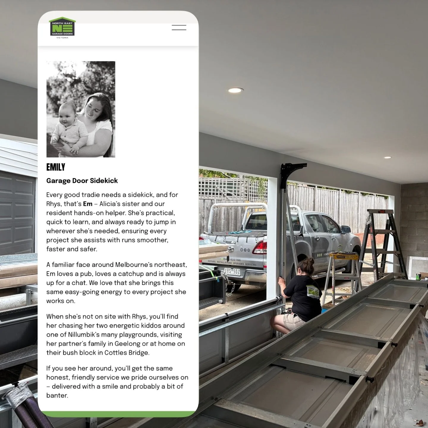 ✨ Meet Emily ✨

Every good tradie needs a sidekick - and for Rhys that is Em 💪

She&rsquo;s Alicia&rsquo;s sister, Rhys&rsquo; right-hand helper, and a huge part of keeping things running smoothly behind the scenes and on site.

Practical, quick to 