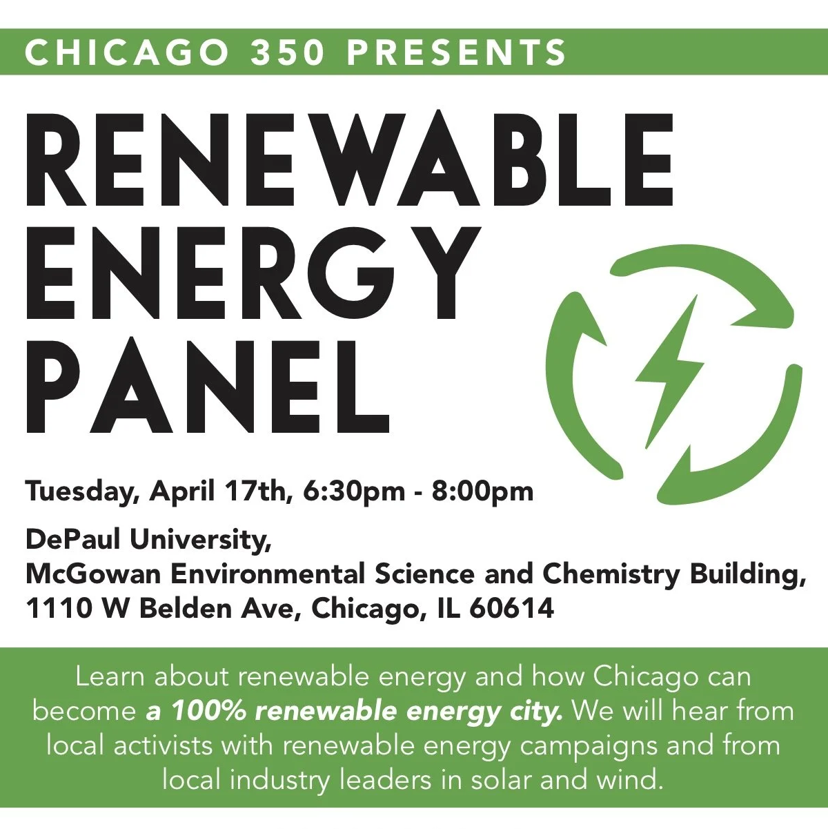 Renewable Energy Panel hosted by DePaul and Chicago 350