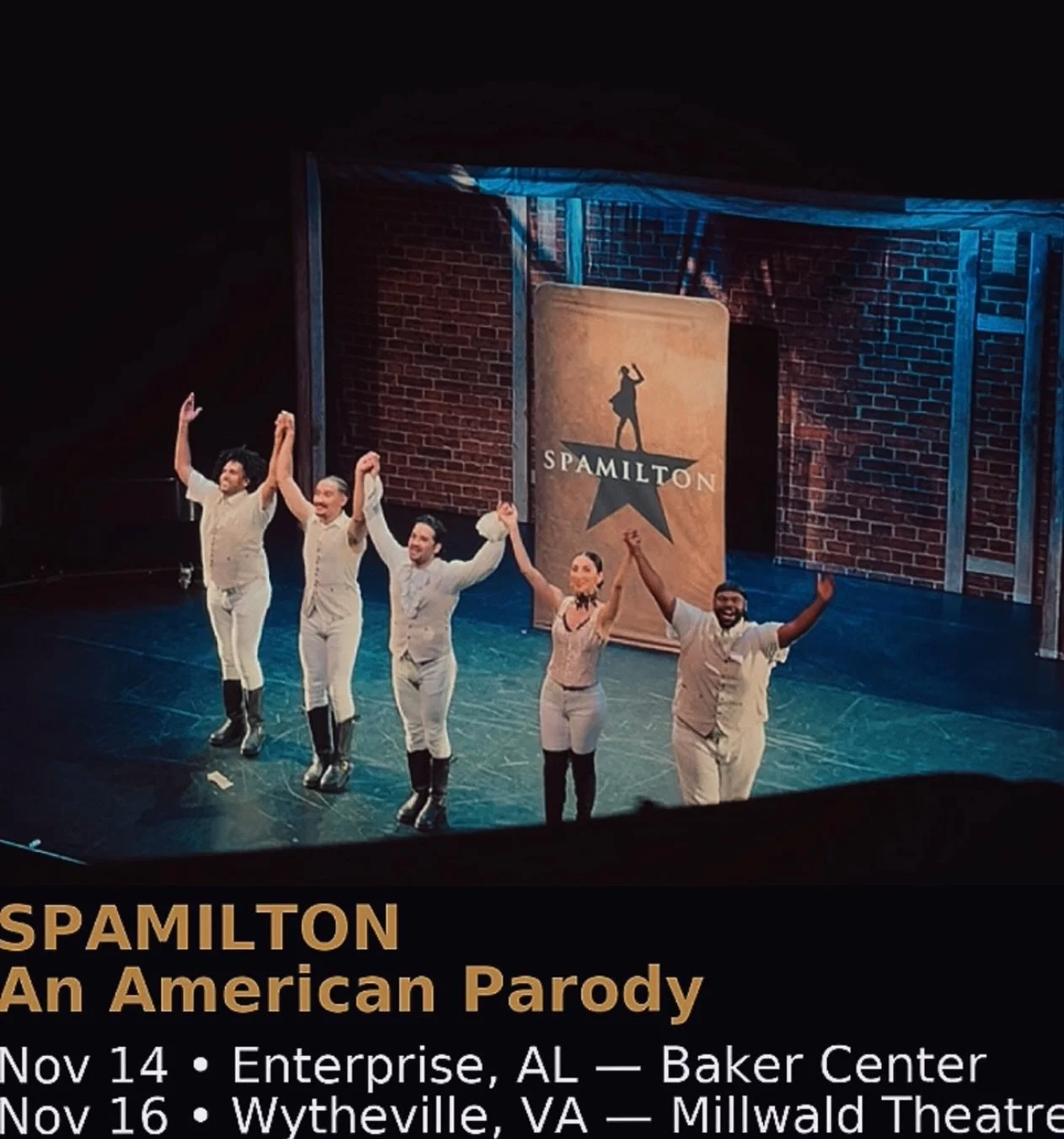 NOVEMBER SPAM DATES! 🌟 I&rsquo;m exciiiiited!!! Ok but who do I know in Alabama and Virginia? 👀😍

#spamilton #spamiltour #spamiltontour #hamilten #hamilton #parody #broadway #offbroadway #broadwaytour #tour #actorlife #dayinthelife #alabama #virgi