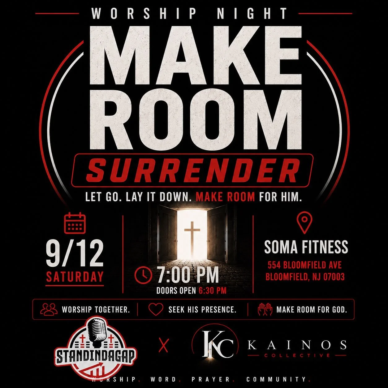 Come Out and Join us!

Free food and beverages

On Saturday, September 12, we&rsquo;re gathering for a night of worship centered around one word:

SURRENDER.

Come ready to lay down the weight.
Lay down the fear.
Lay down the control.
Lay down the di