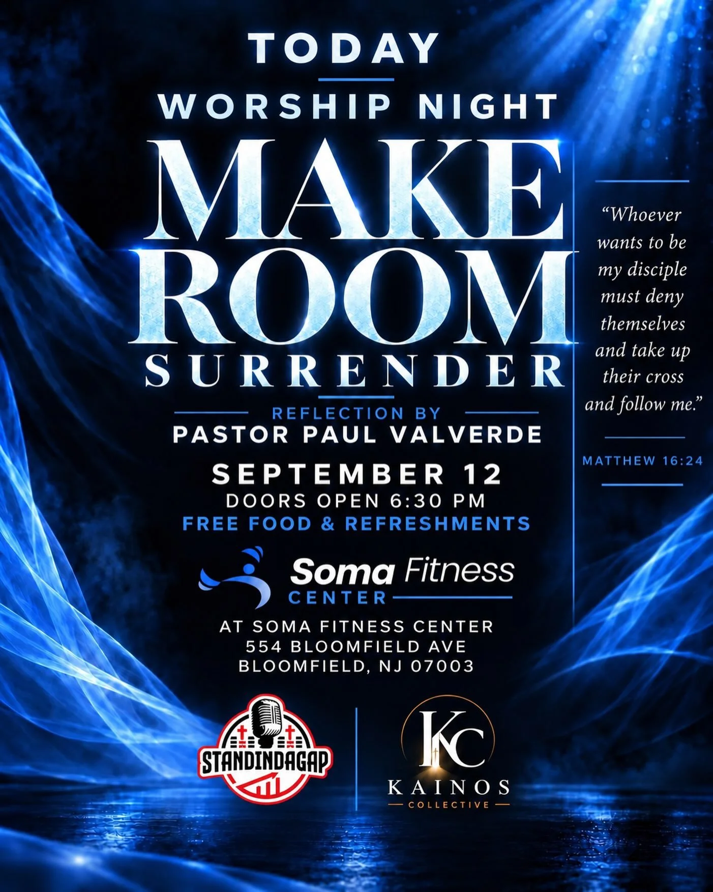 TODAY IS THE DAY! 🙌

Join us tonight for MAKE ROOM: SURRENDER&mdash;a night of worship, prayer, and reflection by Pastor Paul Valverde.

Come ready to release what you&rsquo;ve been carrying, surrender your plans, and make room for God&rsquo;s prese