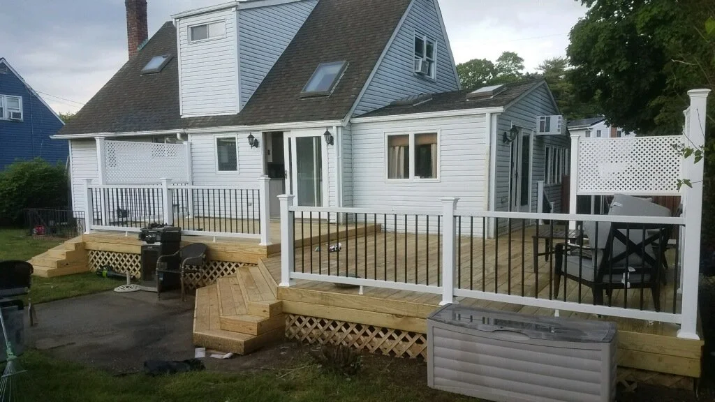 Pressure Treated Pine Decking with composite rails and aluminum balusters