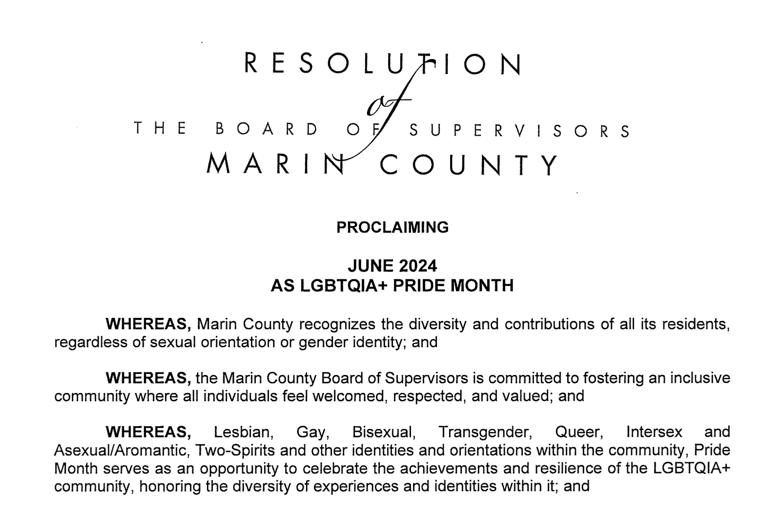 Celebrating Pride - Marin County Board of Supervisors