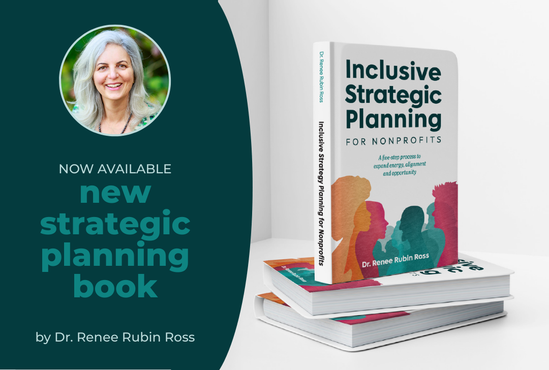 Stack of 3 Inclusive Strategic Planning for Nonprofits books with photo of Renee Rubin Ross