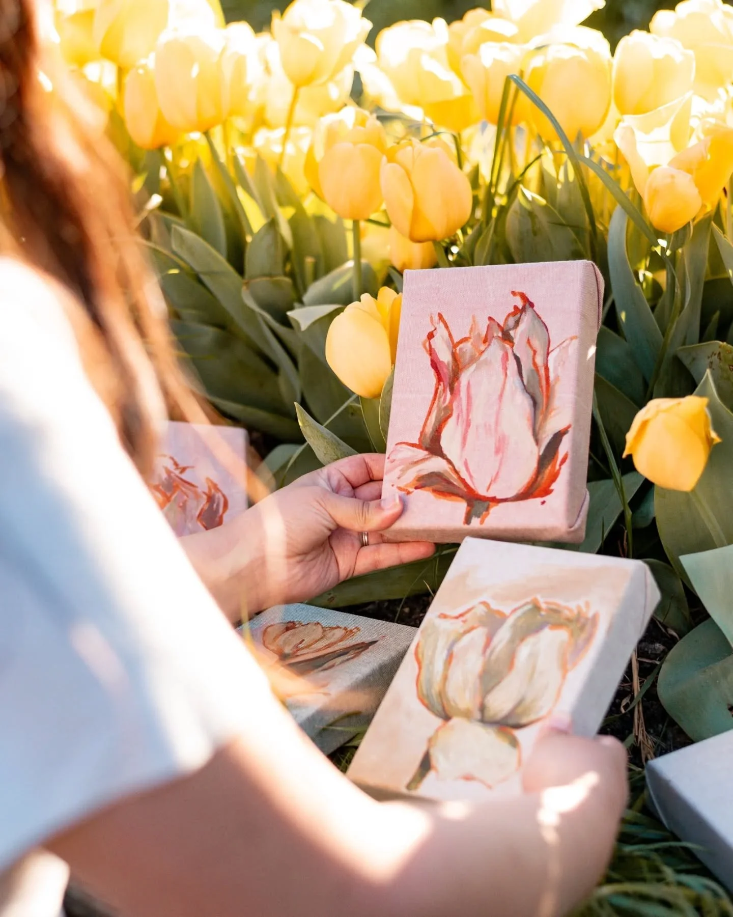 for the past couple weekends, I've been in the fields painting these beauties 🤍 

I'm beyond excited to share my Spring Collection this Wednesday with y'all! Mark your calendars for this Wednesday (4/1) at 6pm EST when these paintings will be availa