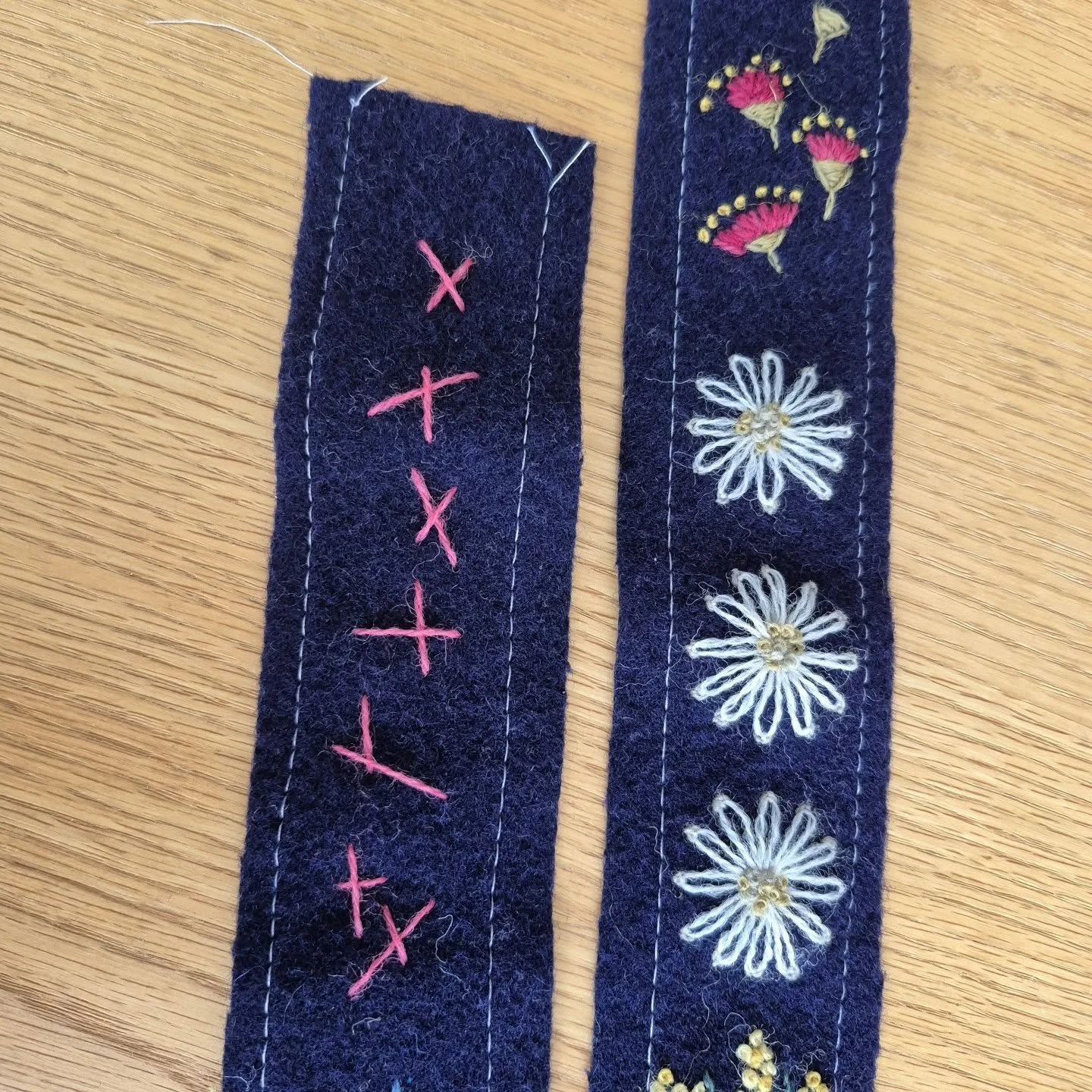 Today I had some help with my 'knitting'. Ellis (4) is very interested in fabrics and sewing and wanted me to show him what I was doing and to have a go. He showed great patience and skill with his first effort. No matter what I called it- sewing, st