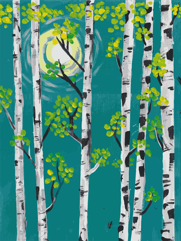 Birch Trees Forest in the Moonlight - Art