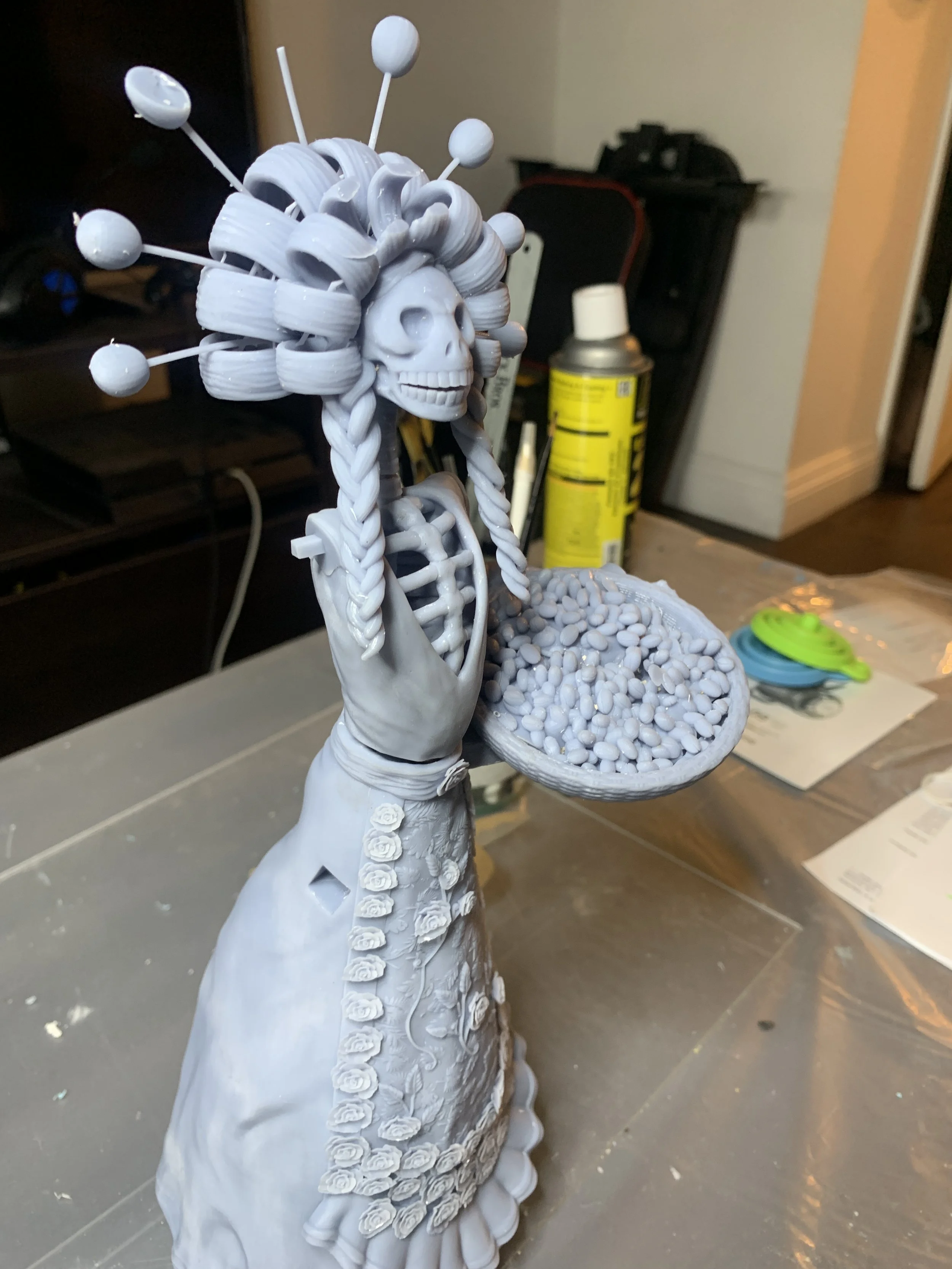 3D printed statue of a skeleton woman