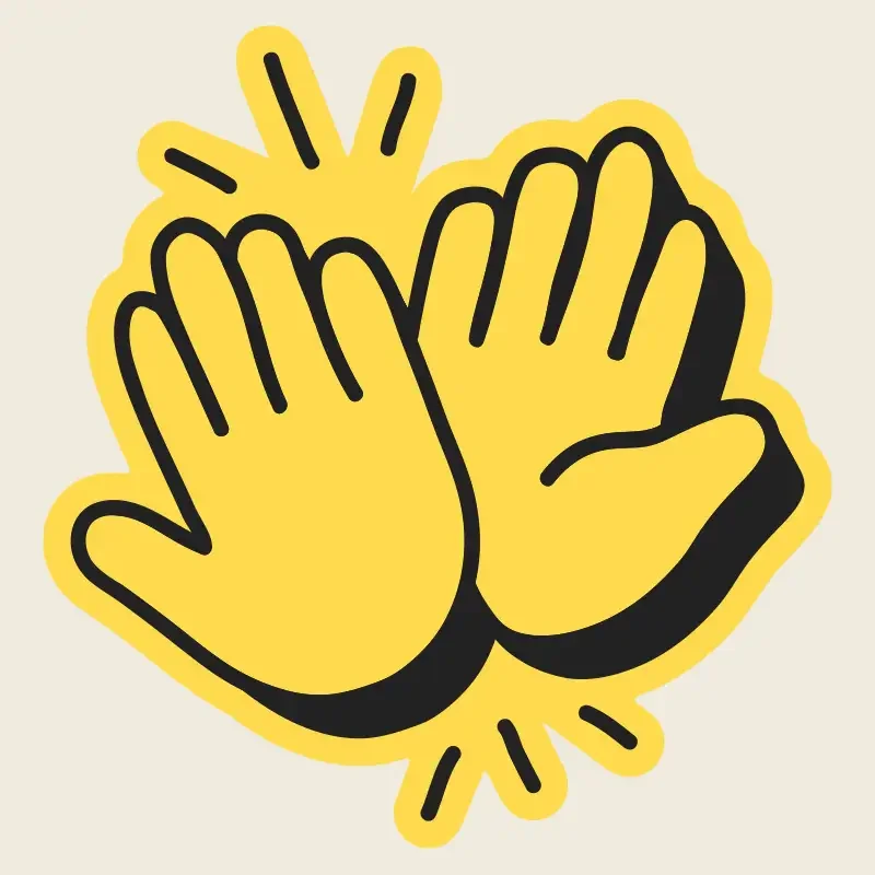 Illustration of yellow high-fiving hands with motion lines.