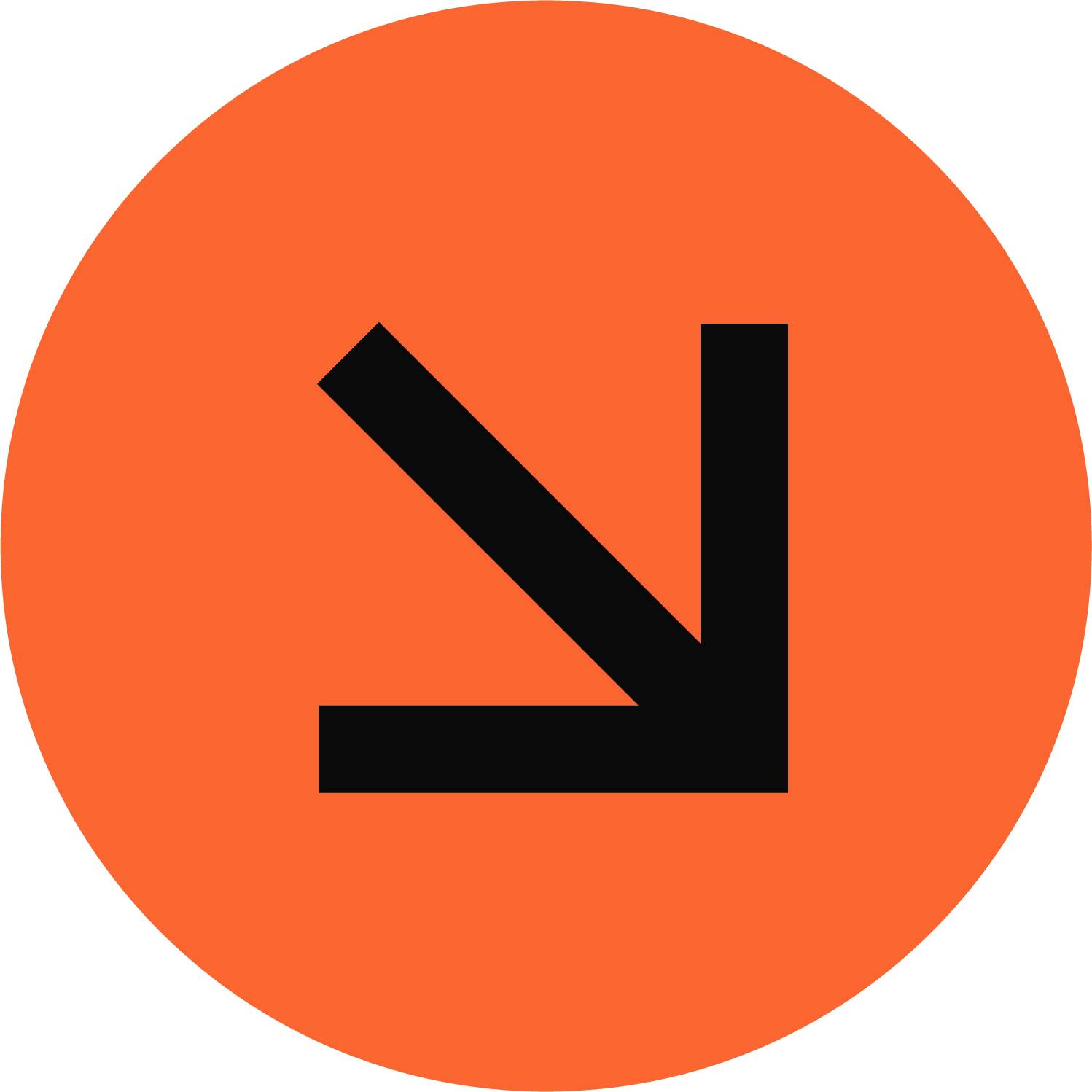 Safety sign with a black arrow pointing down and to the left on an orange circular background.