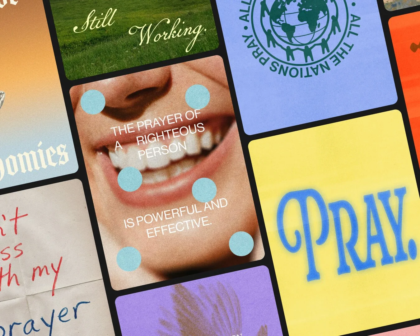 Collage of various colorful inspirational and religious quotes and images, including quotes about faith, God, and Christianity, on different backgrounds and styles.