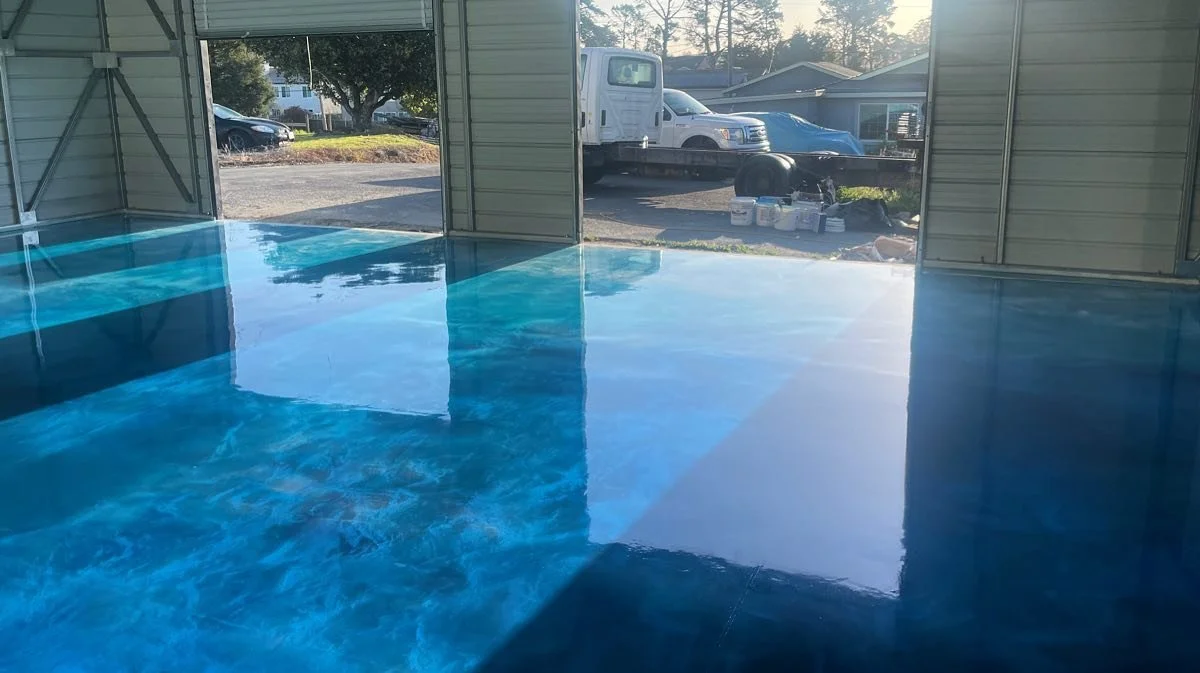 Volcan Coatings would like to bring the ocean to your home. Contact us today to schedule your free estimate. #epoxyfloor #epoxycoating #inspiredbynature #epoxyart #decorativeflooring
