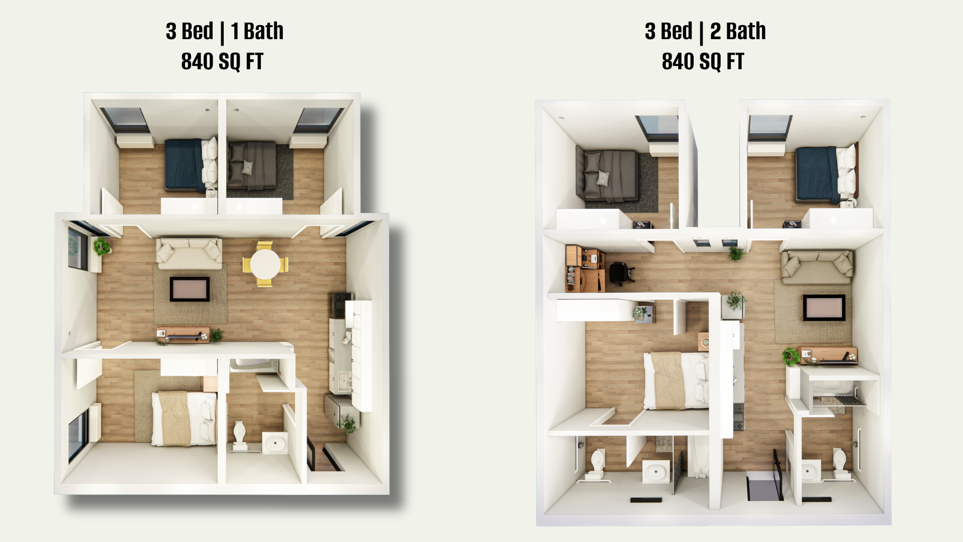 Top-down perspective view of standard units.