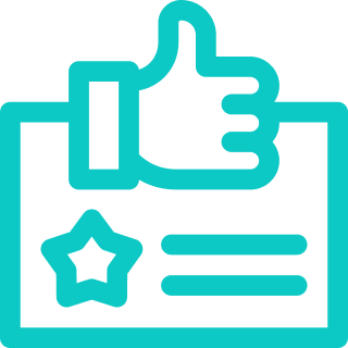 Thumbs-up icon over a certificate with a star.