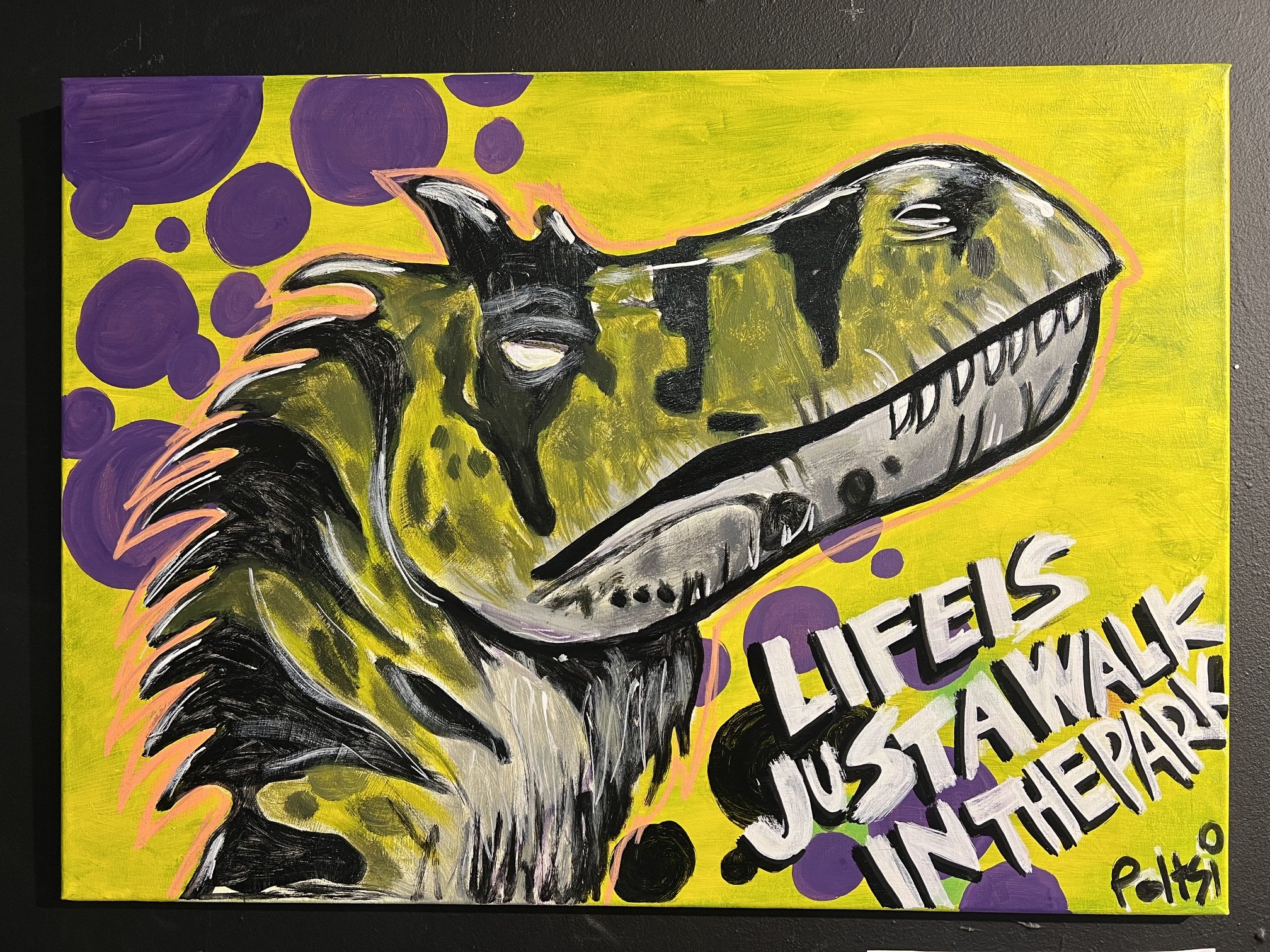 akryylimaalaus dinosauruksesta