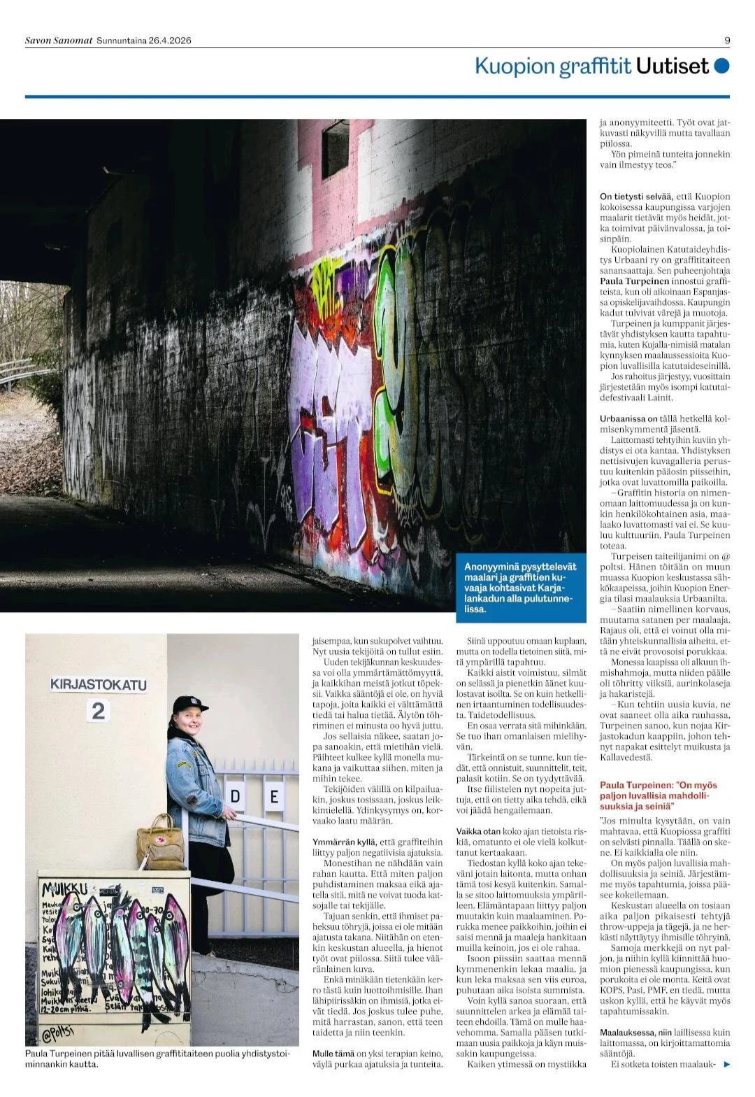 Kuva lehtiartilista joka käsittelee graffitia Kuopiossa