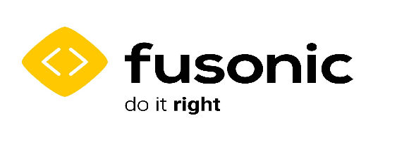 Logo von Fusonic mit dem Slogan "do it right".