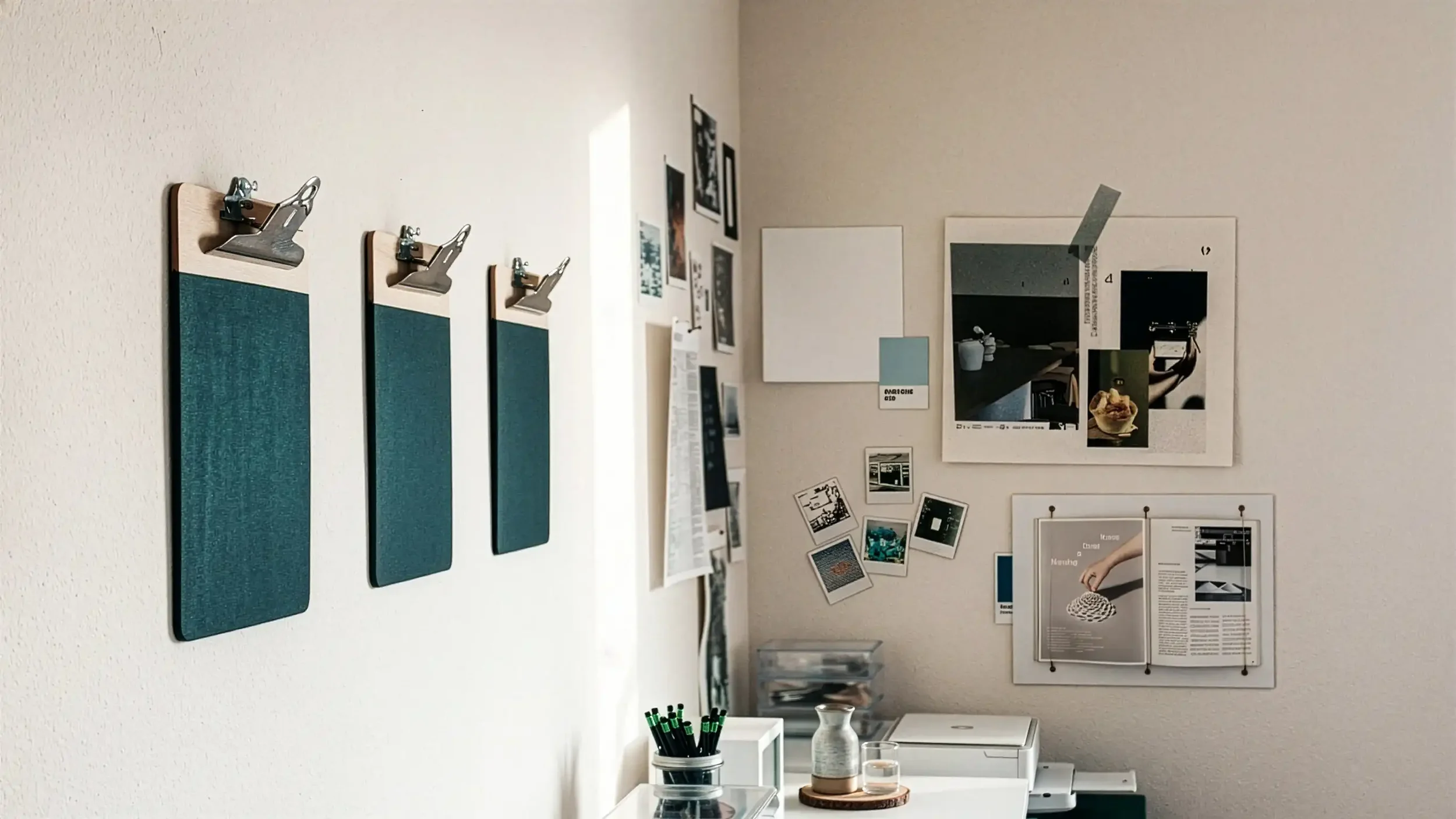 Bureau de travail avec paperboard et notes de diagnostic de marque pour analyser une identité visuelle et structurer une stratégie de branding