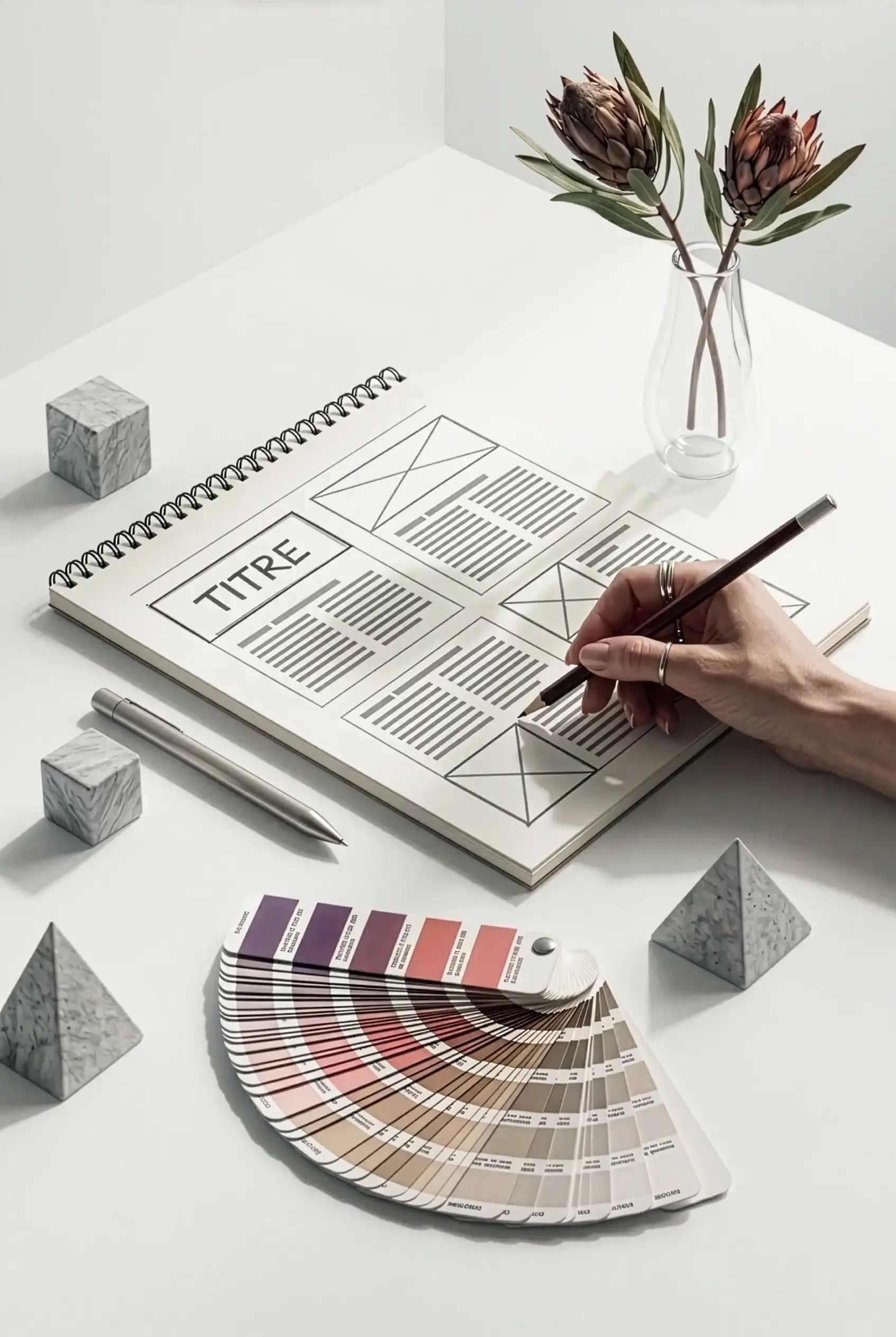 Designer en train de concevoir une identité visuelle structurée pour une marque