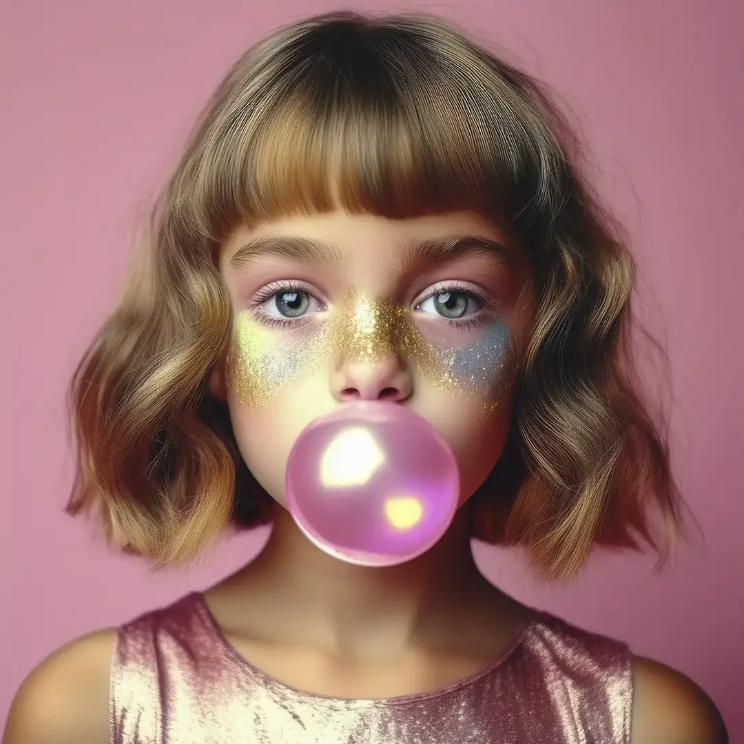 Portrait créatif réalisé avec l' IA illustrant une marque de maquillage pour enfants, storytelling par Mathilde Lafargue