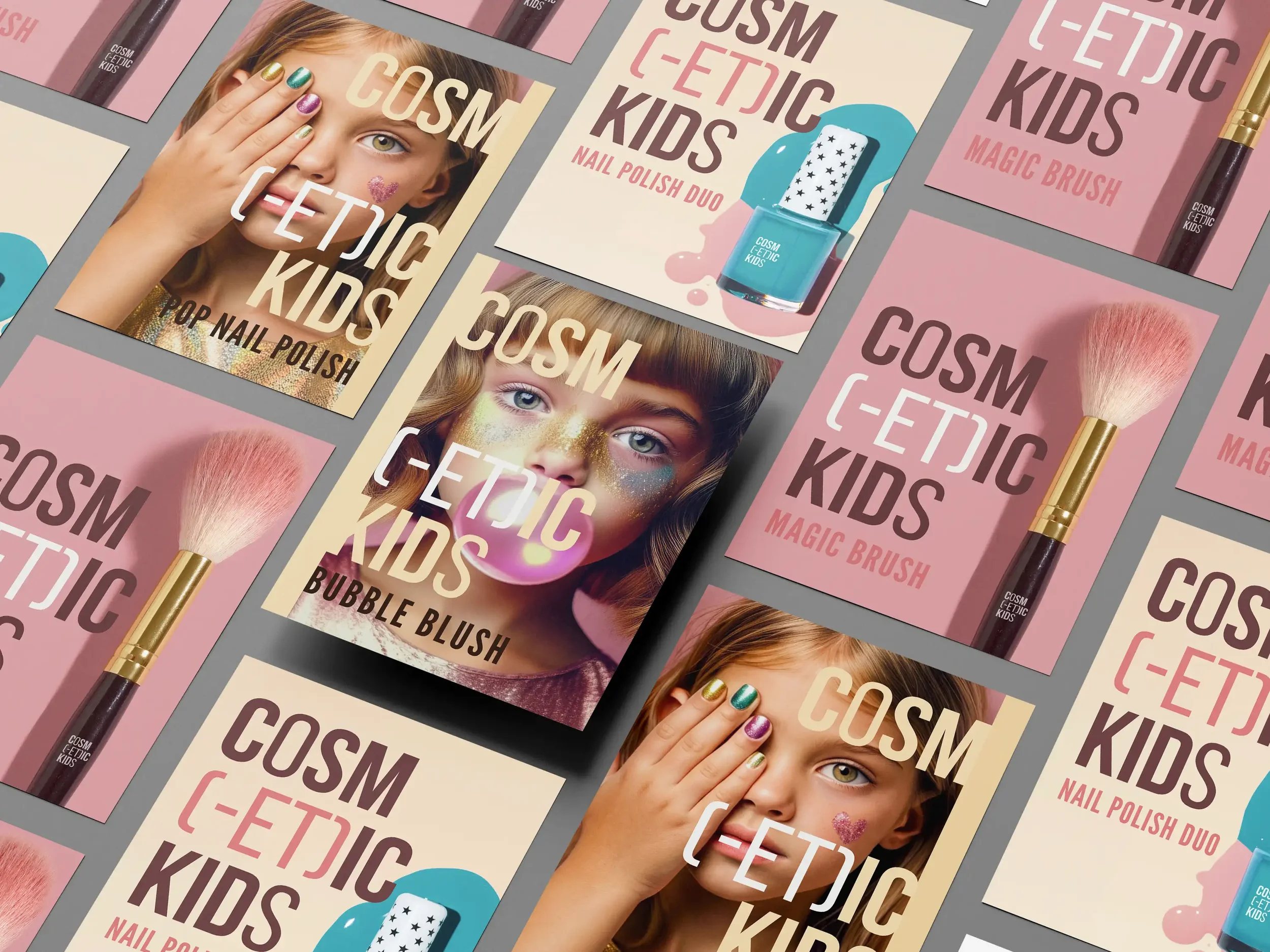 PLV associant visuels lifestyle et présentation produits pour une marque de cosmétiques pour enfants