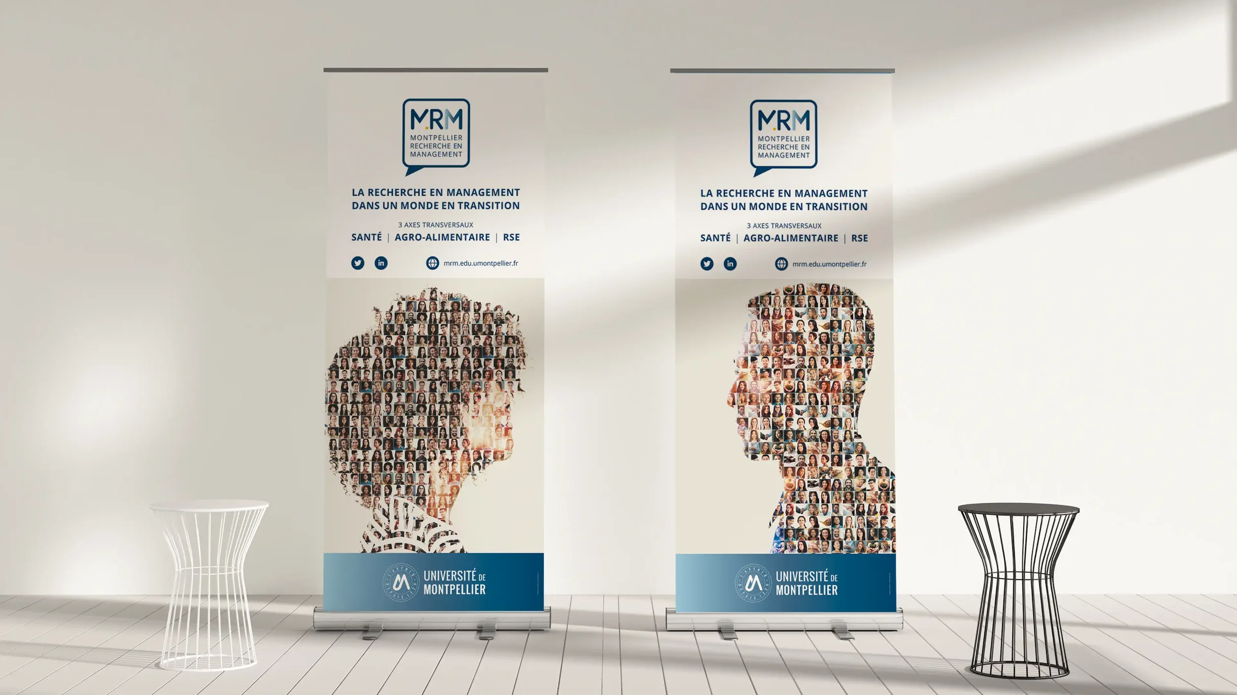 Roll-up conçu pour valoriser les travaux d’un laboratoire de recherche universitaire lors de salons professionnels.