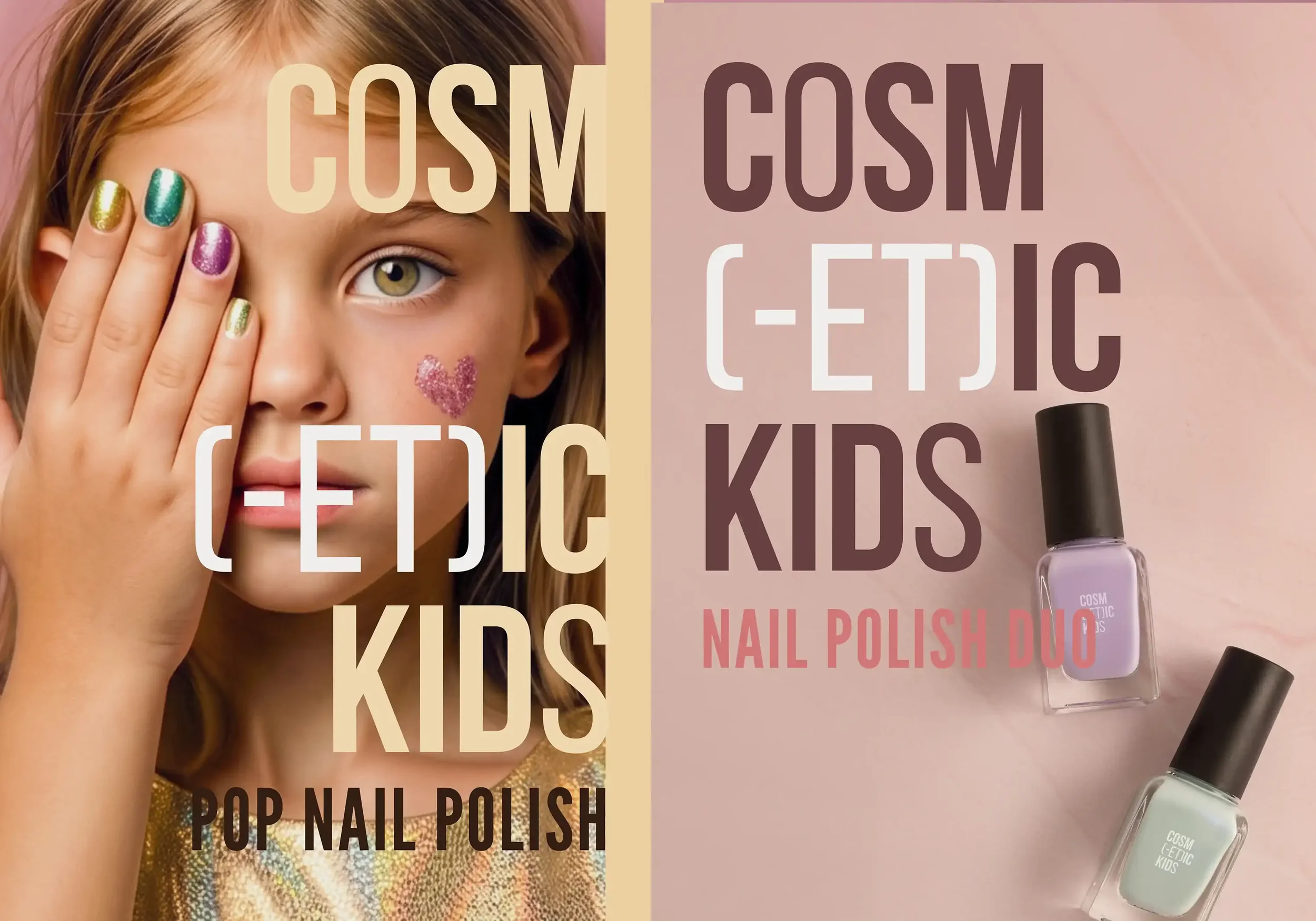 Plv lifestyle et plv packshot  mettant en avant une collection de vernis pour enfants