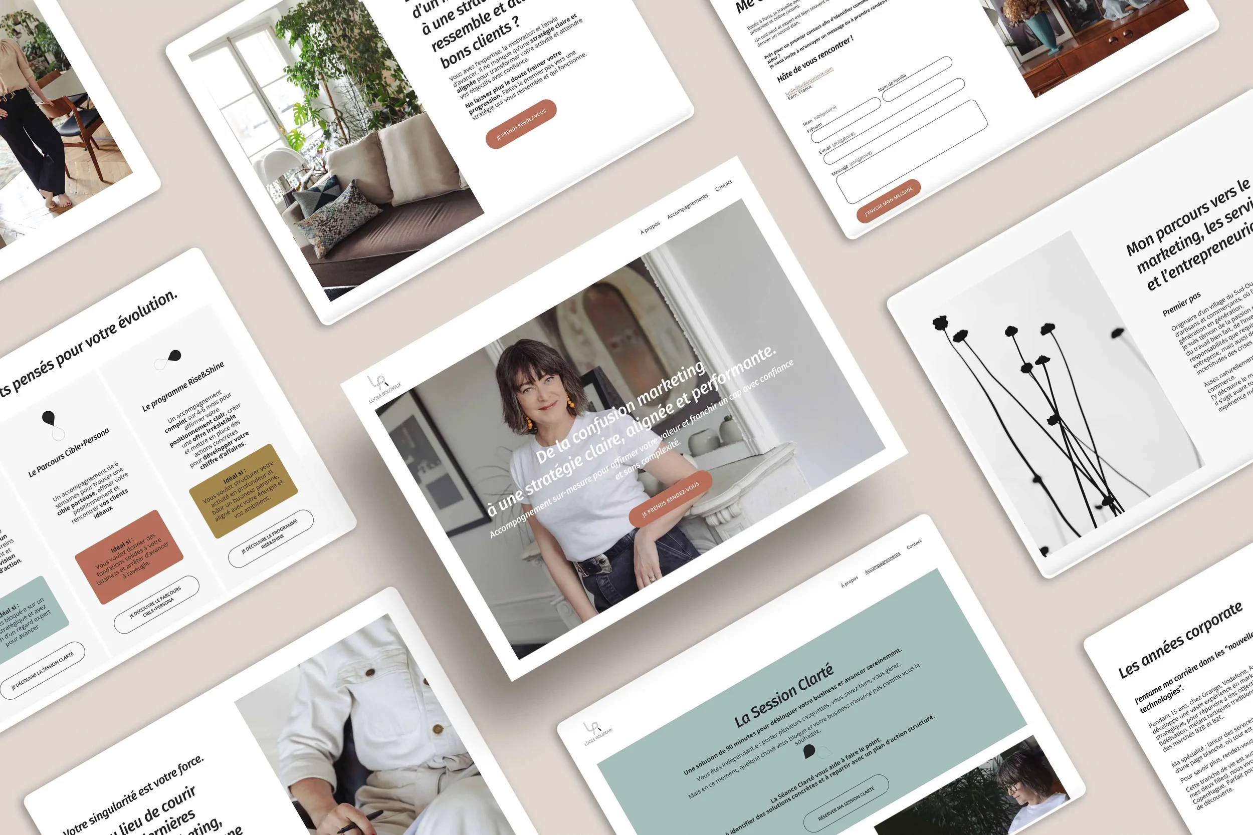 Pages de site web conçues pour valoriser l’expertise d’un solopreneur, par Mathilde Lafargue