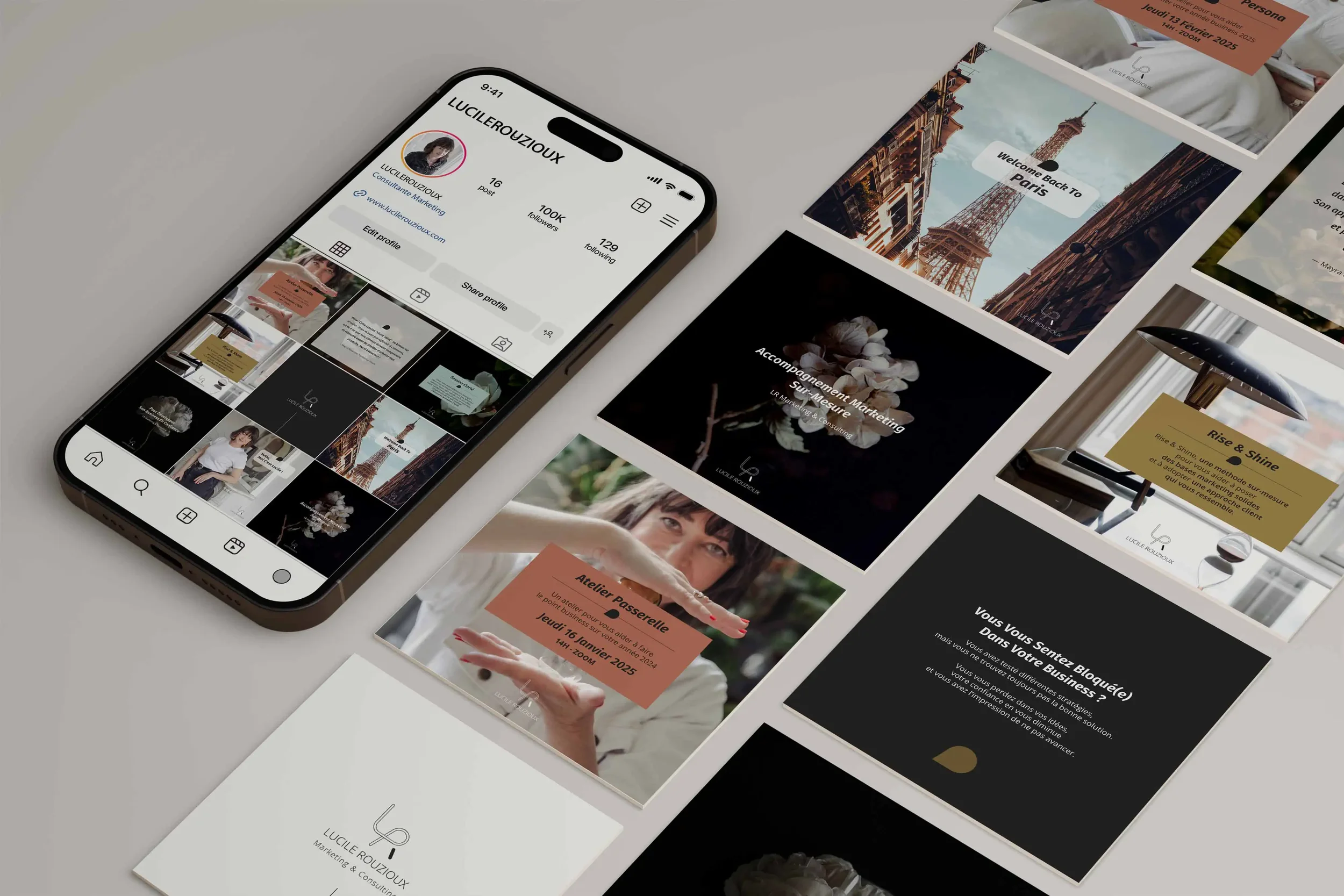 Visuels Instagram pour renforcer la présence digitale d’un indépendant, par Mathilde Lafargue