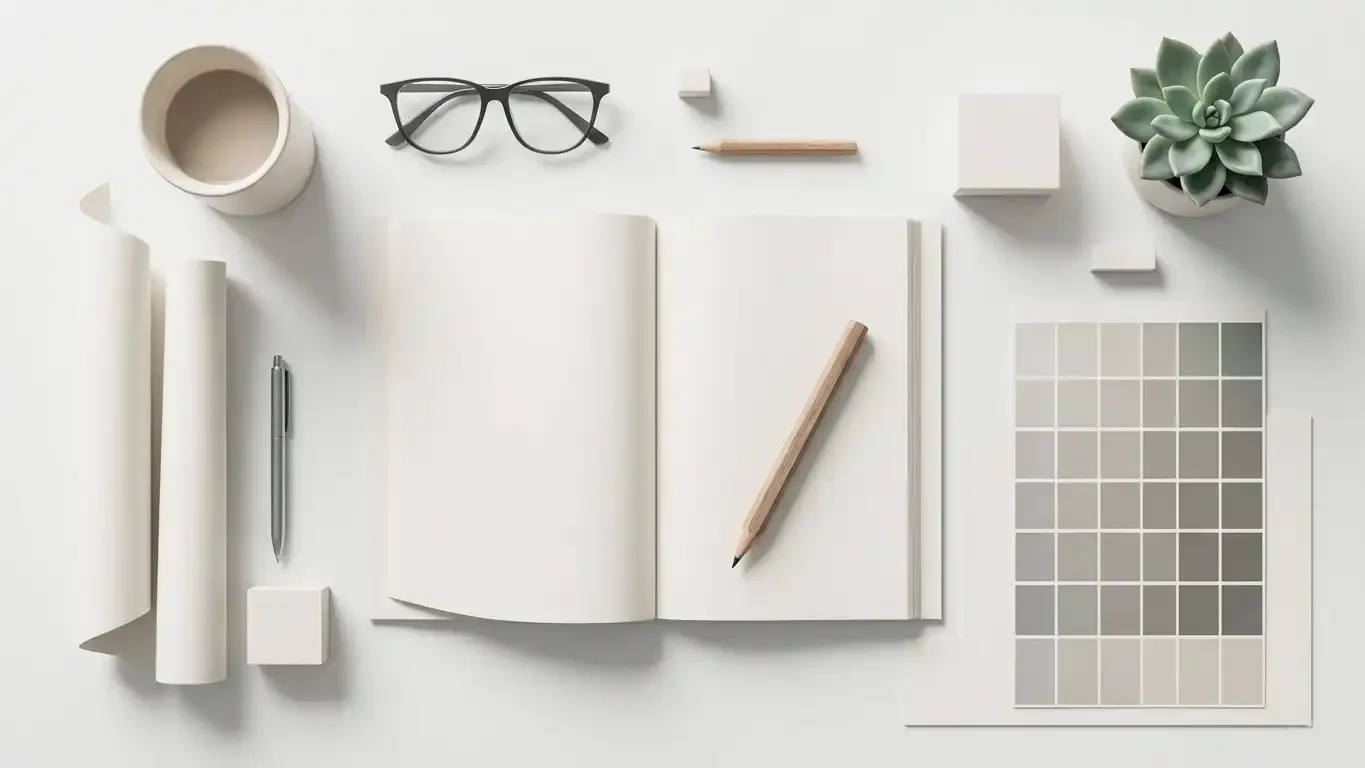 Carnet ouvert et lunettes illustrant une phase d’analyse du positionnement de marque